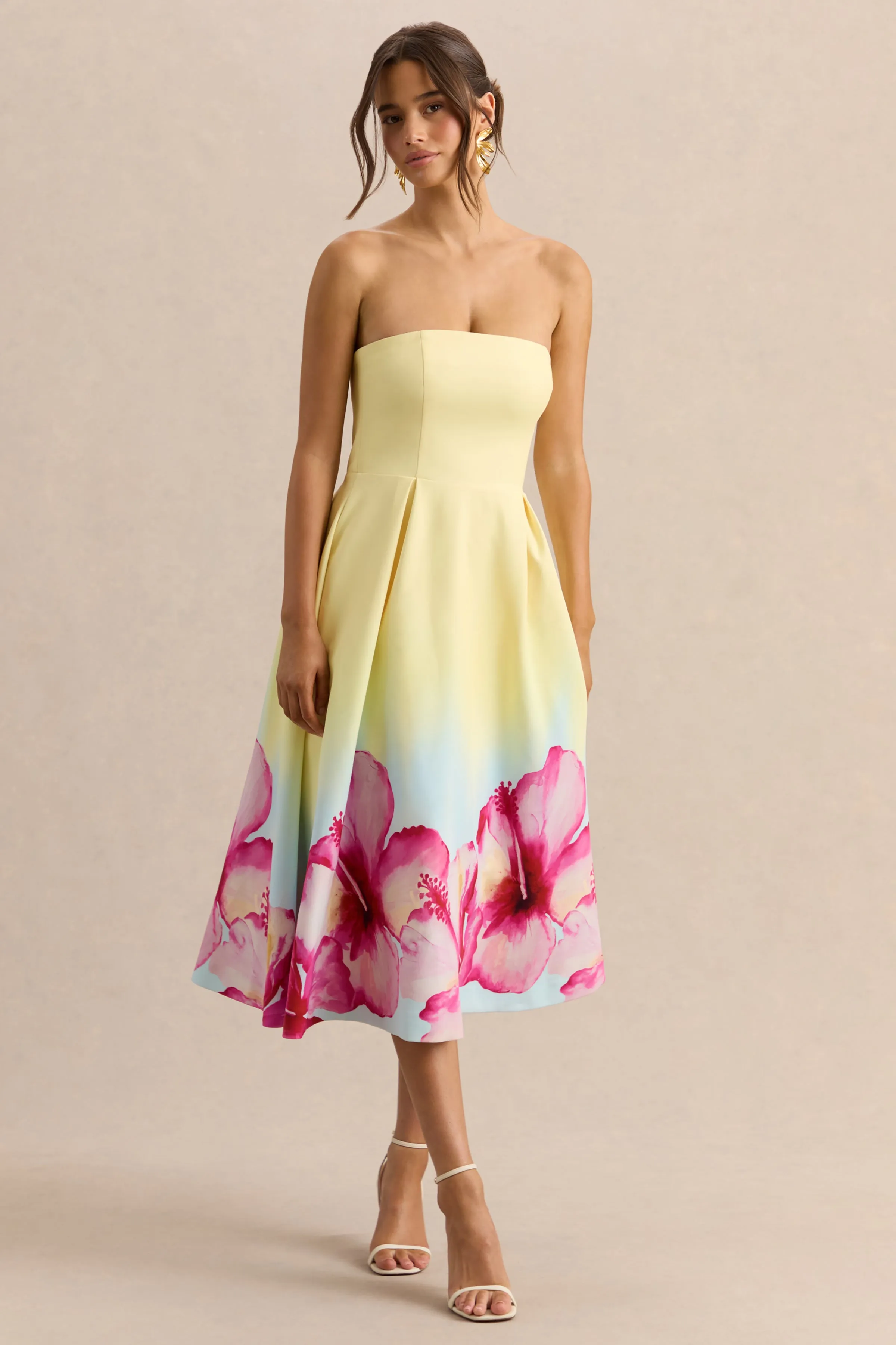 Zoya | Yellow Ombre Lily Print Bandeau Midi Dress sold by Club L London product image thumbnail 5