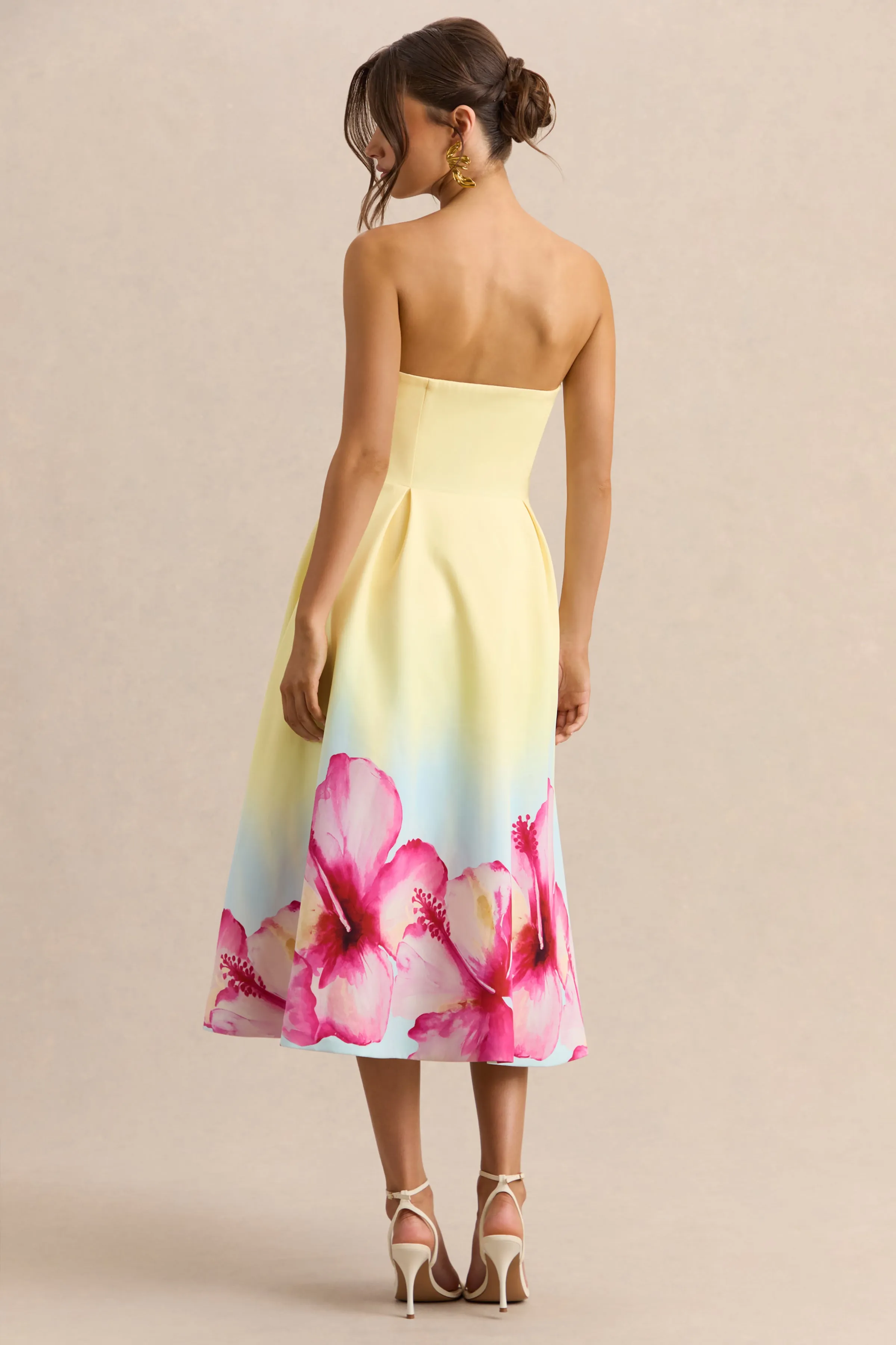 Zoya | Yellow Ombre Lily Print Bandeau Midi Dress sold by Club L London product image thumbnail 2