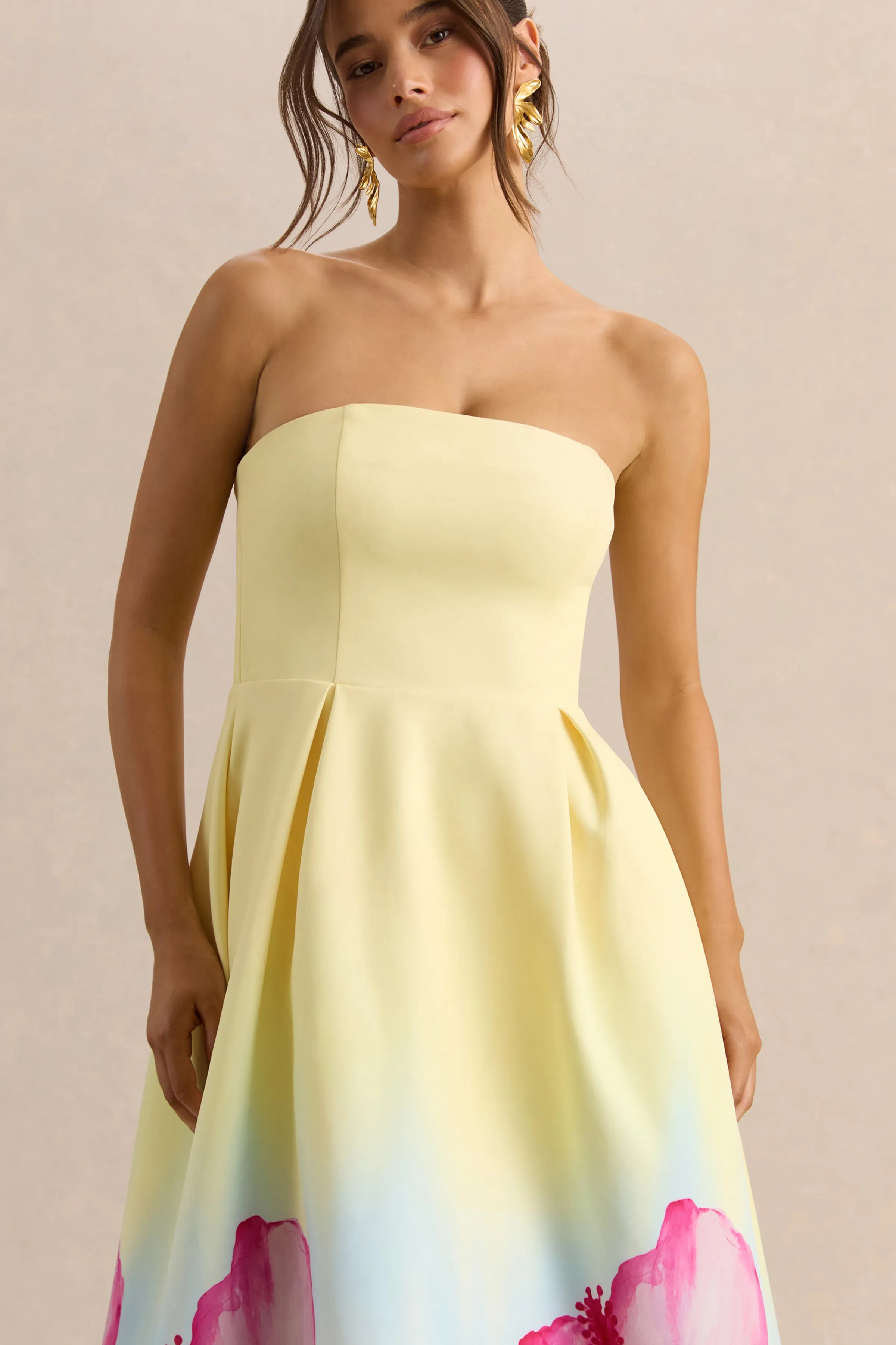 Zoya | Yellow Ombre Lily Print Bandeau Midi Dress sold by Club L London product image thumbnail 3