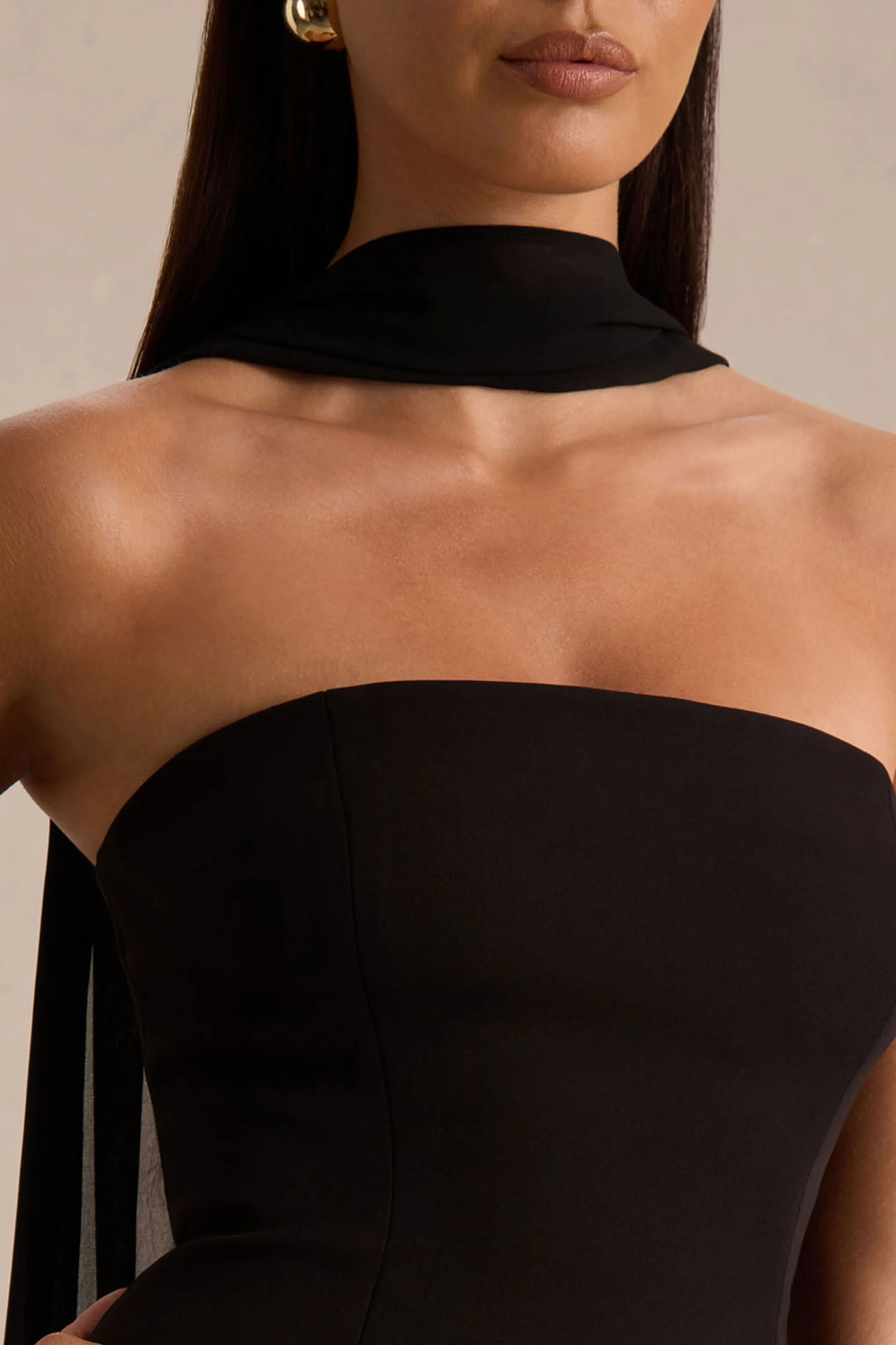 Noor | Black Bandeau-Neck Mini Dress With Scarf Detail sold by Club L London product image thumbnail 4