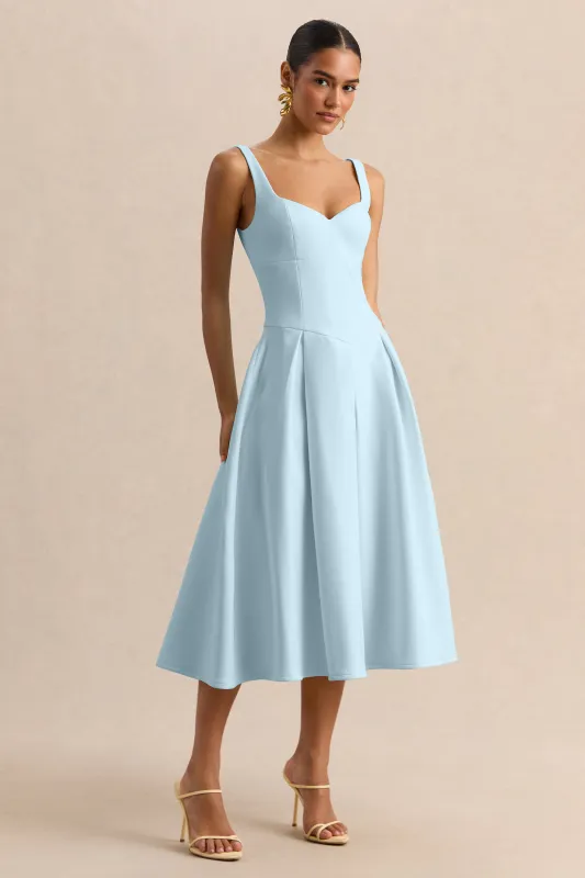Greta | Powder-Blue Sweetheart-Neck Midi Dress made by Club L London
