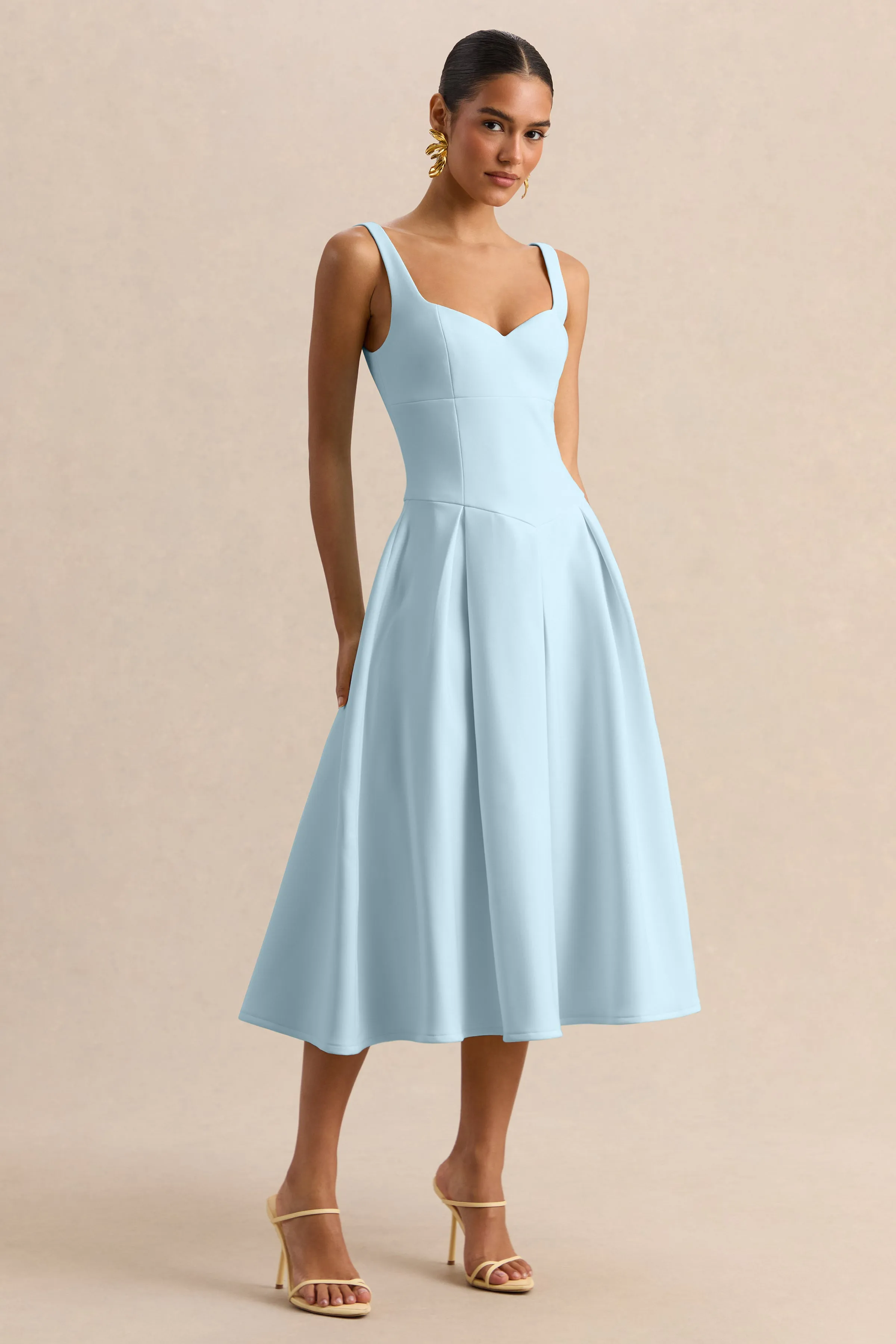 Greta | Powder-Blue Sweetheart-Neck Midi Dress sold by Club L London