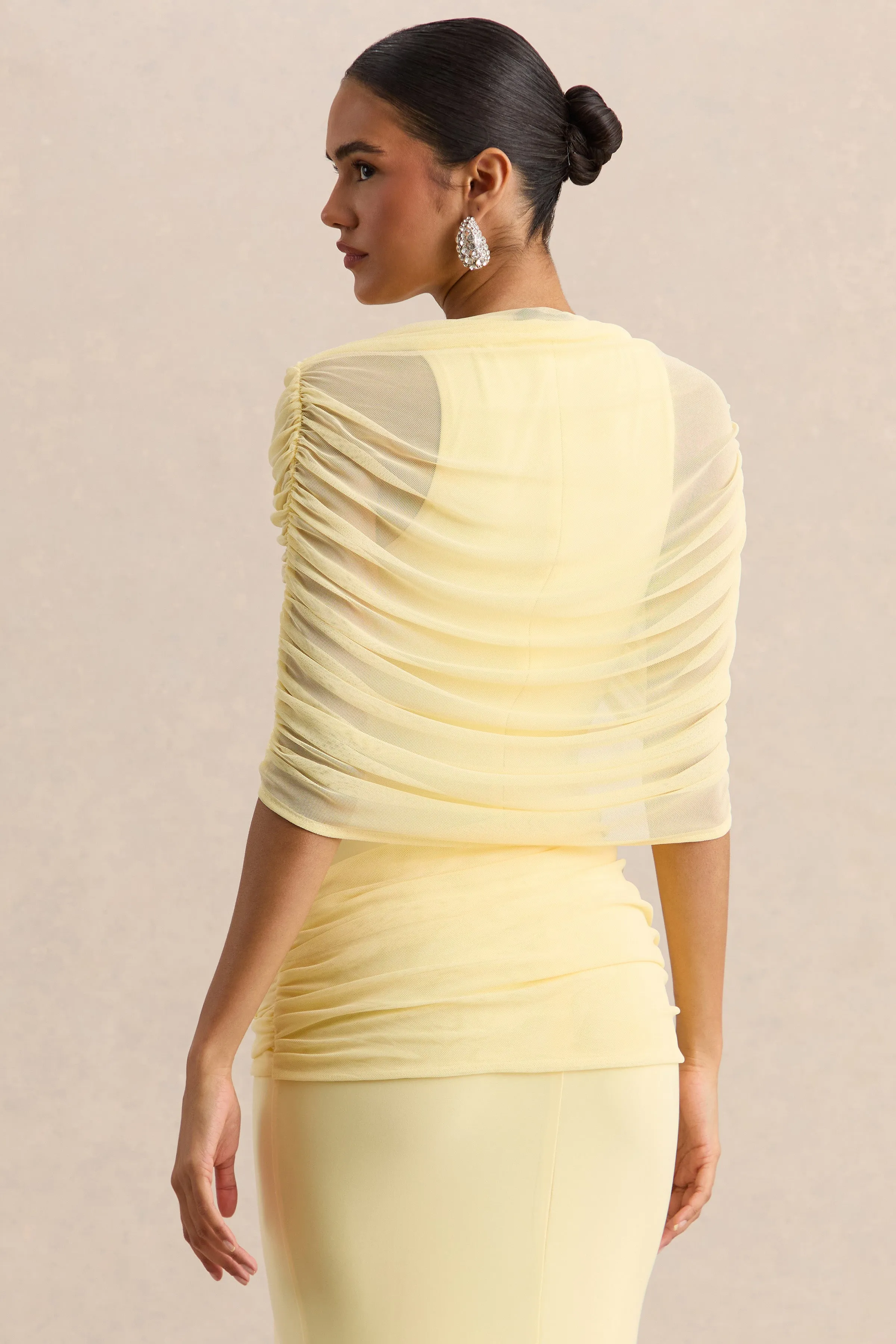Mirene | Lemon Round-Neck Maxi-Dress With Gathered-Detailing And Sash sold by Club L London product image thumbnail 5