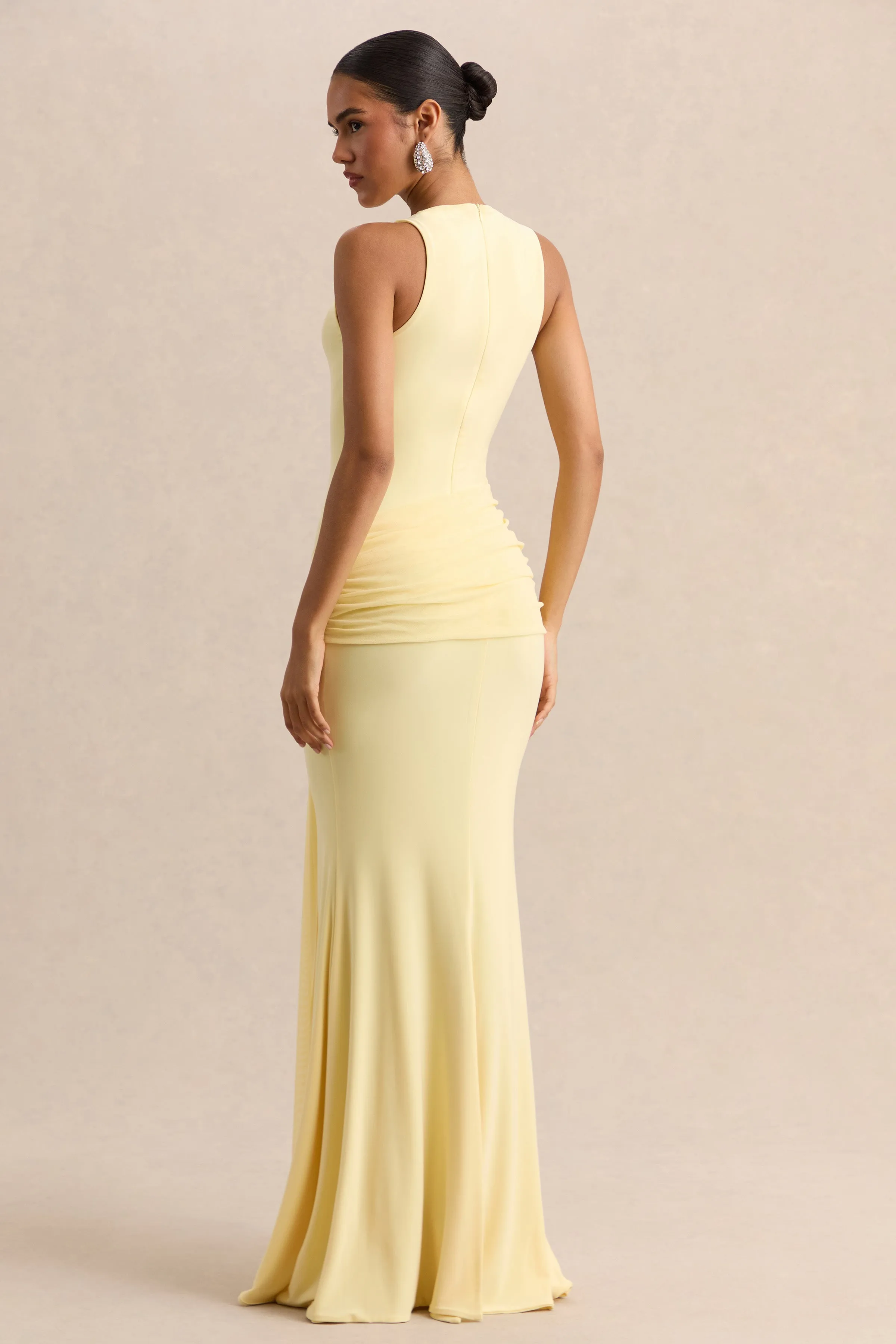 Mirene | Lemon Round-Neck Maxi-Dress With Gathered-Detailing And Sash sold by Club L London product image thumbnail 2