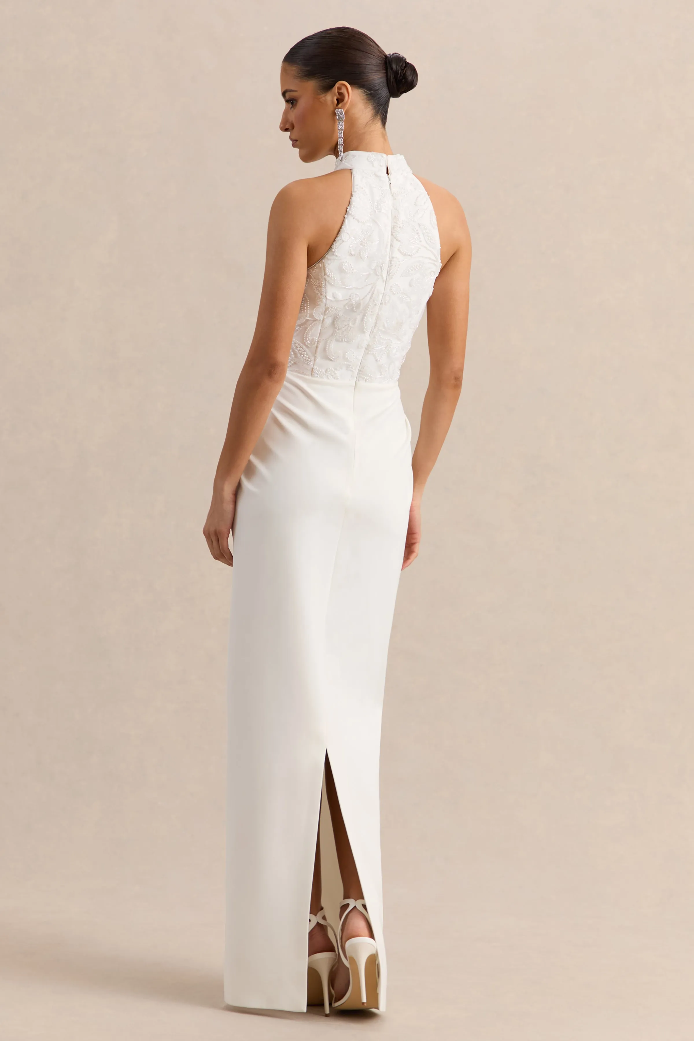 Charlotte | White Halter-Neck Maxi Dress With Gathered-Detailing sold by Club L London product image thumbnail 2