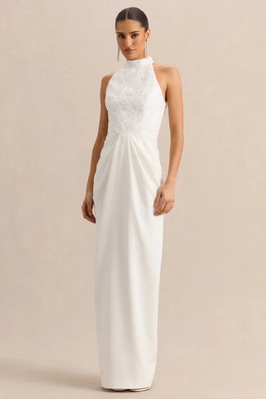 Charlotte | White Halter-Neck Maxi Dress With Gathered-Detailing made by Club L London