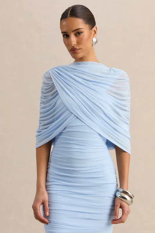 Magoria | Powder Blue Mesh Round-Neck Cape made by Club L London