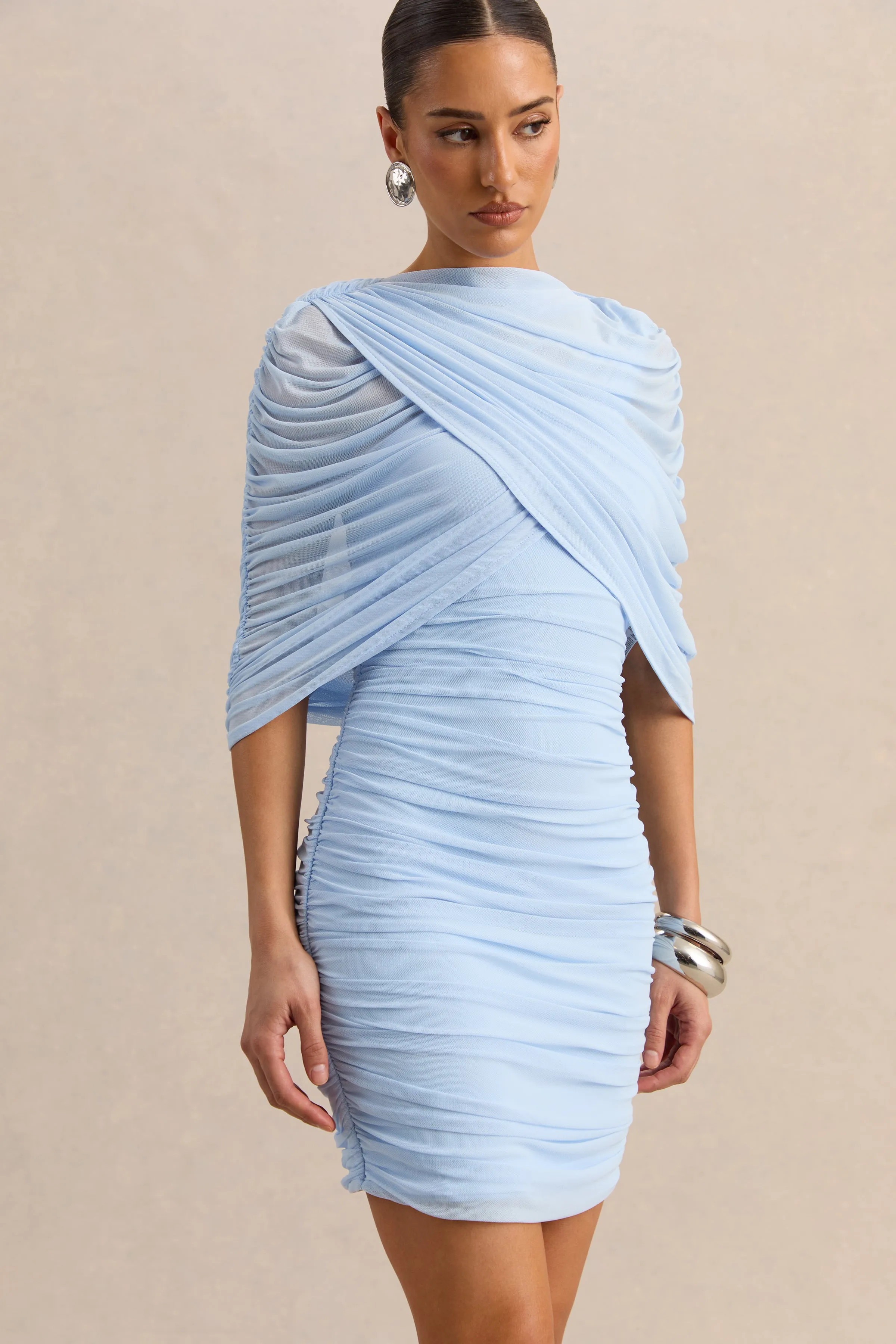 Magoria | Powder Blue Mesh Round-Neck Cape sold by Club L London product image thumbnail 5