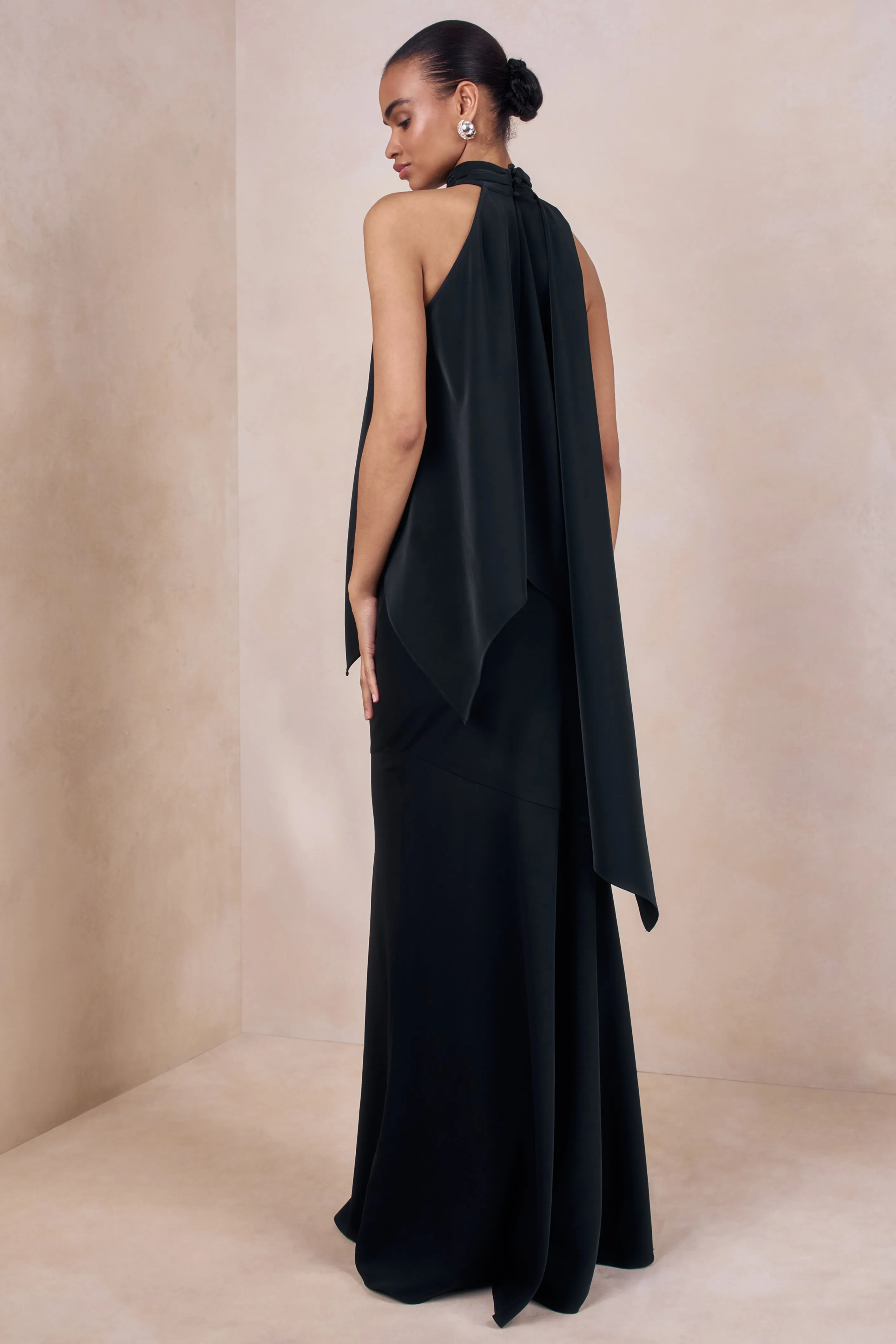 Vayla | Black Satin Asymmetric Drop-Waist Maxi Skirt sold by Club L London product image thumbnail 2