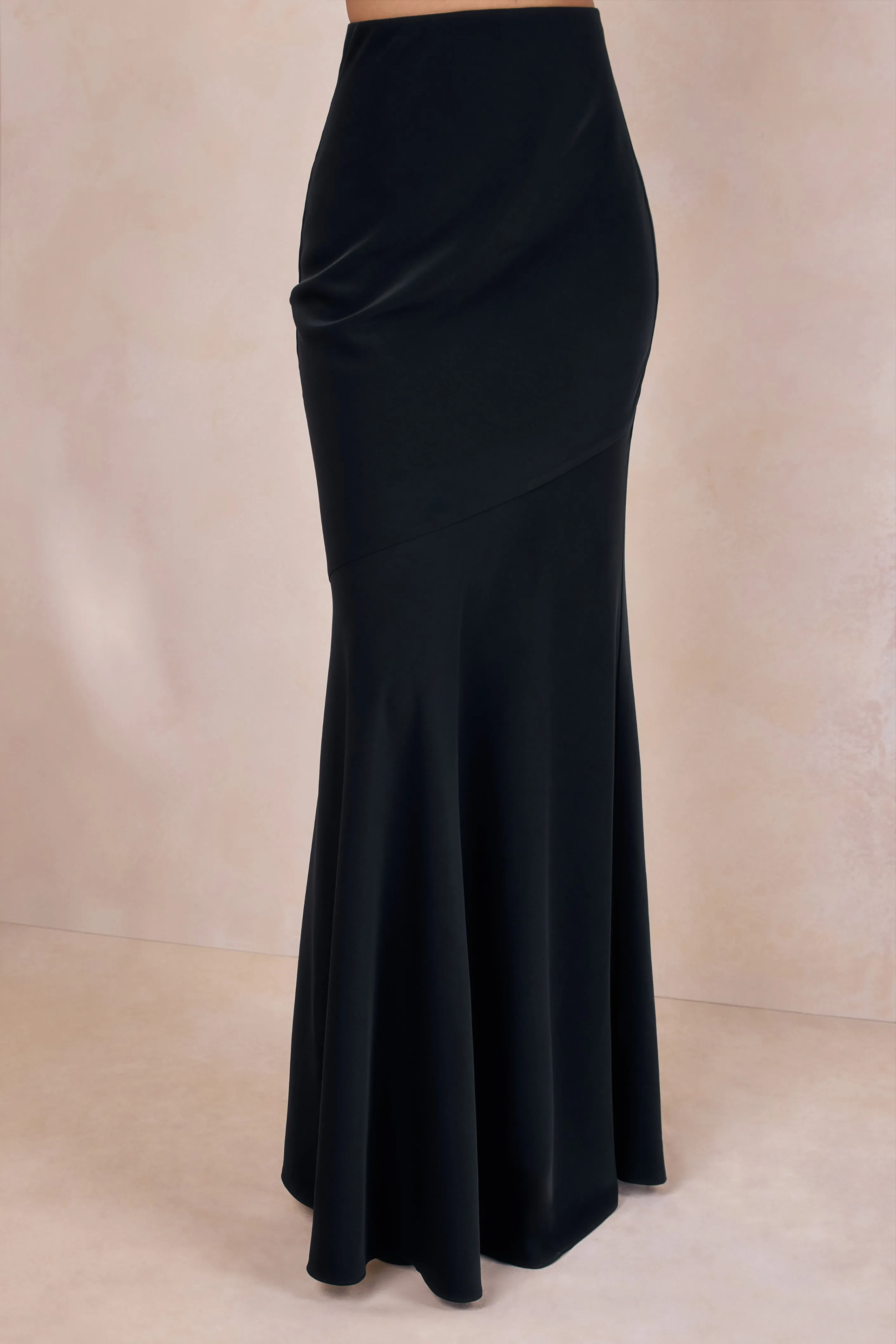 Vayla | Black Satin Asymmetric Drop-Waist Maxi Skirt sold by Club L London product image thumbnail 3