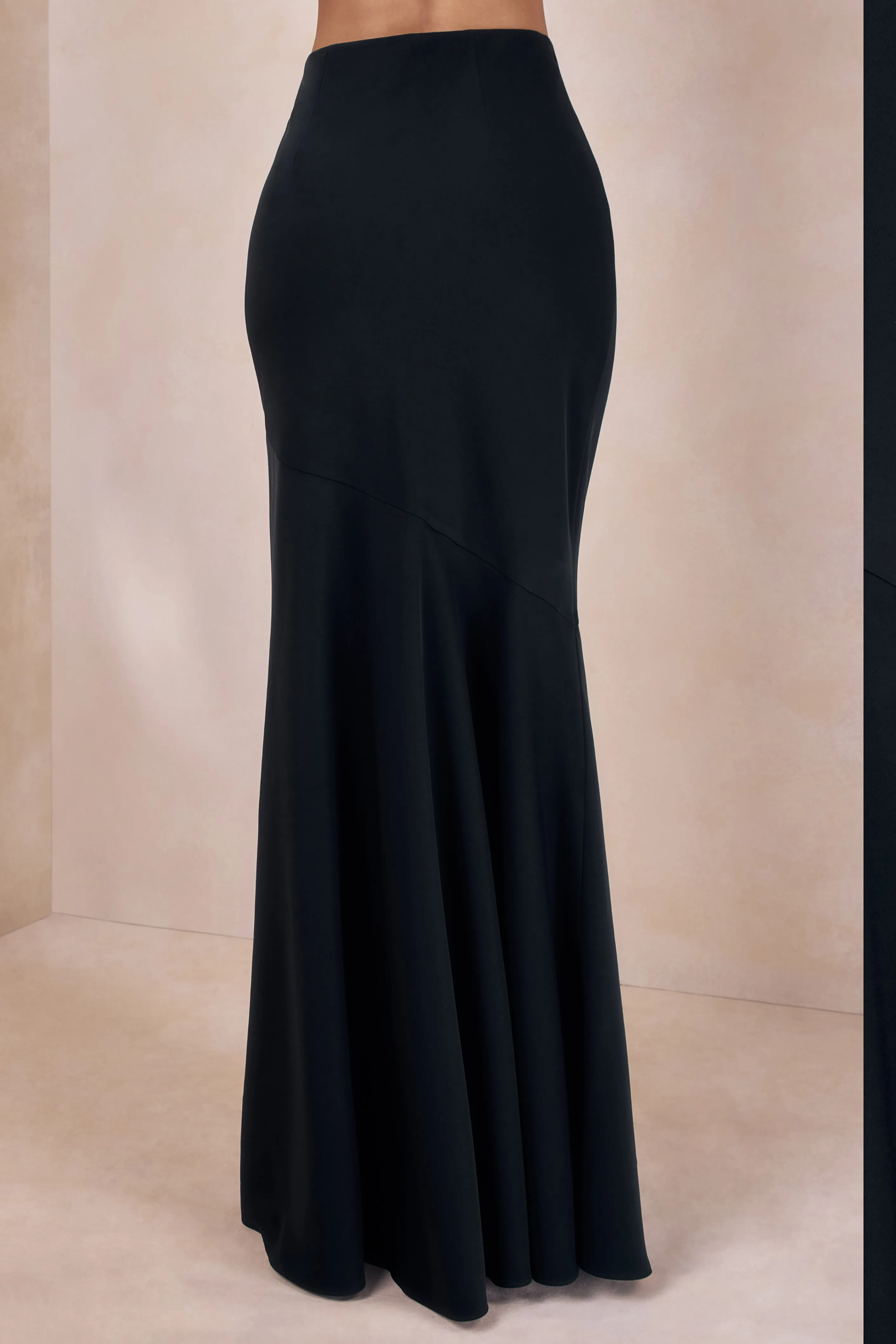 Vayla | Black Satin Asymmetric Drop-Waist Maxi Skirt sold by Club L London product image thumbnail 4