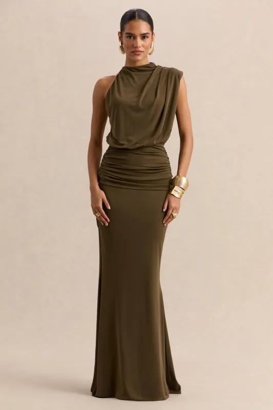 Umaira | Khaki High-Neck Maxi Dress made by Club L London