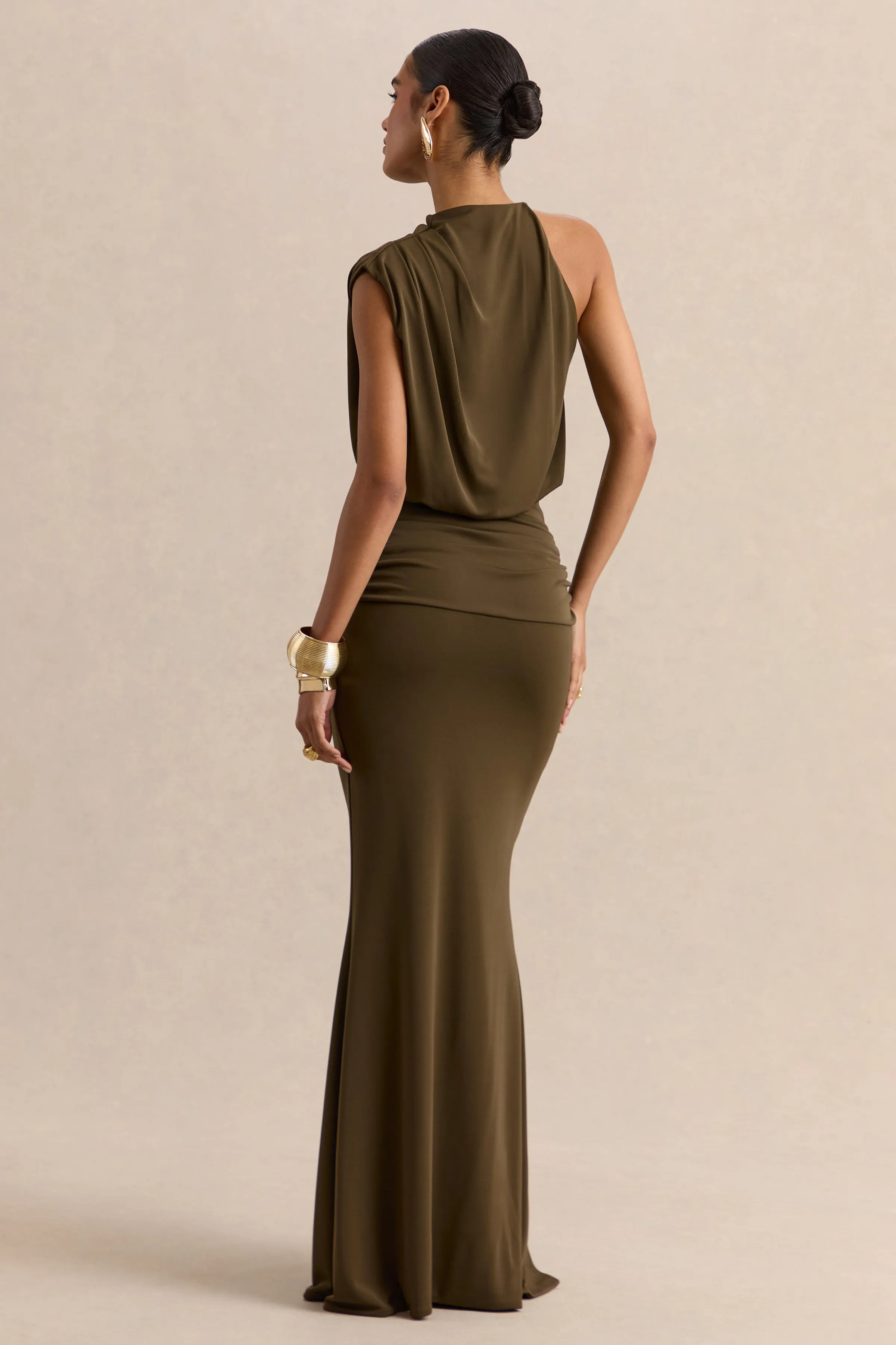 Umaira | Khaki High-Neck Maxi Dress sold by Club L London product image thumbnail 2