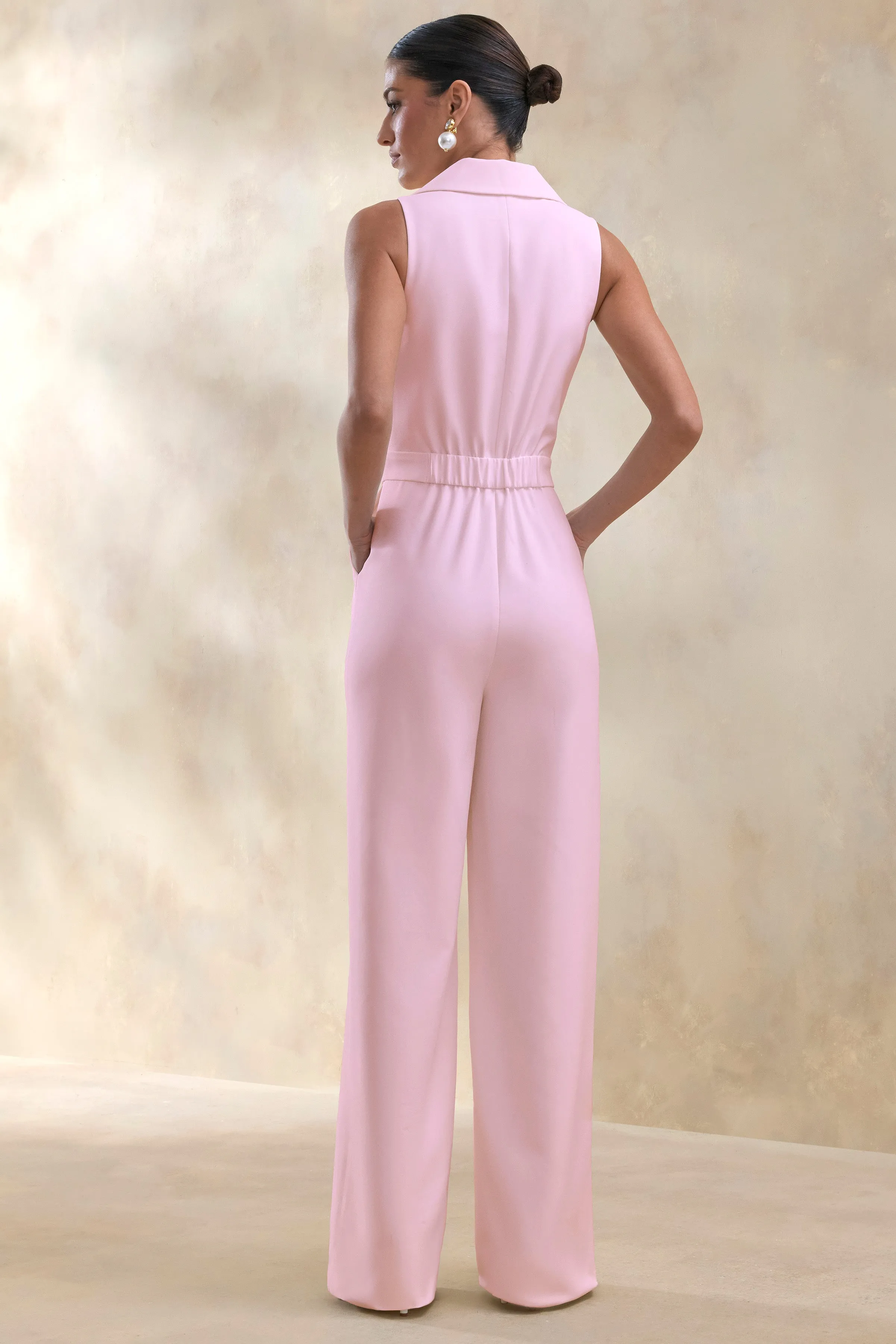 Brillora | Light Pink Plunge-Neck Tailored Jumpsuit sold by Club L London product image thumbnail 2