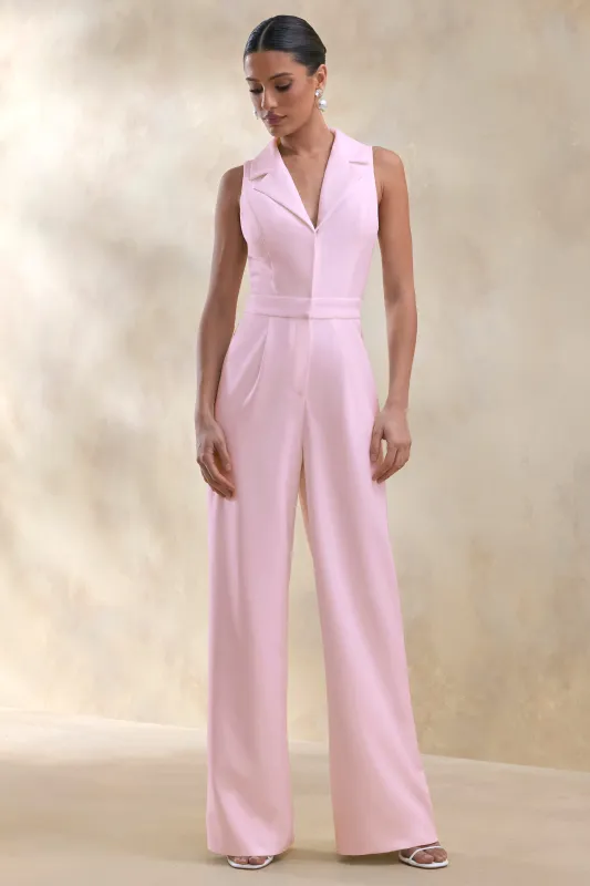 Brillora | Light Pink Plunge-Neck Tailored Jumpsuit made by Club L London