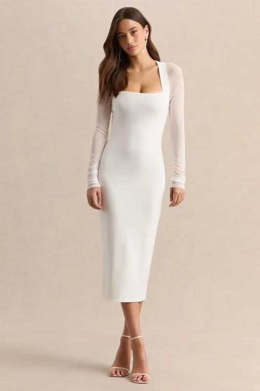 Kaelina | White Square-Neck Midi Dress made by Club L London
