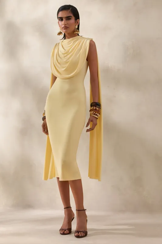 Lysandria | Lemon High-Neck Midi Dress With Draped-Detailing made by Club L London