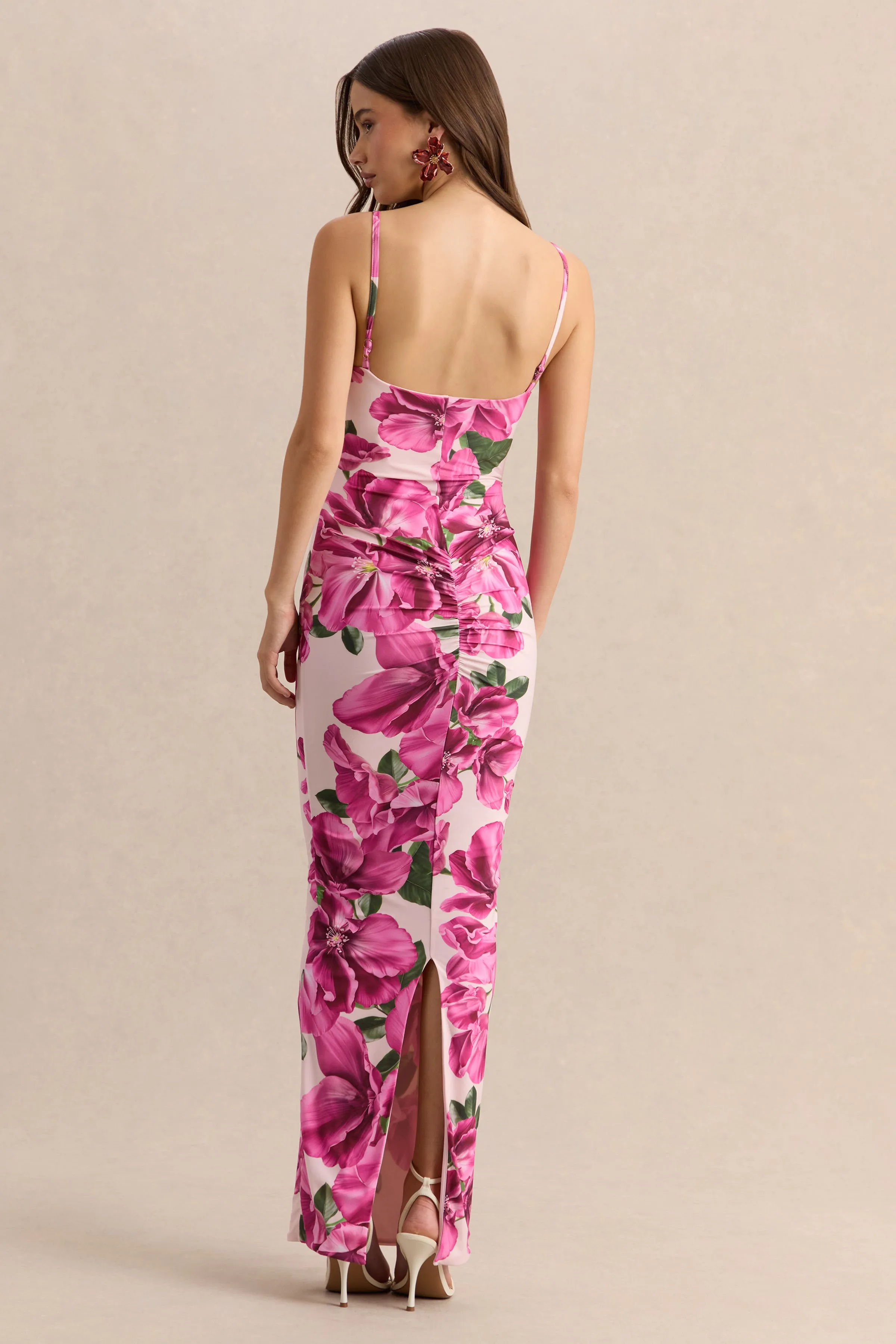 Luz | Pink Hibiscus Floral Print Strappy Maxi Dress sold by Club L London product image thumbnail 2