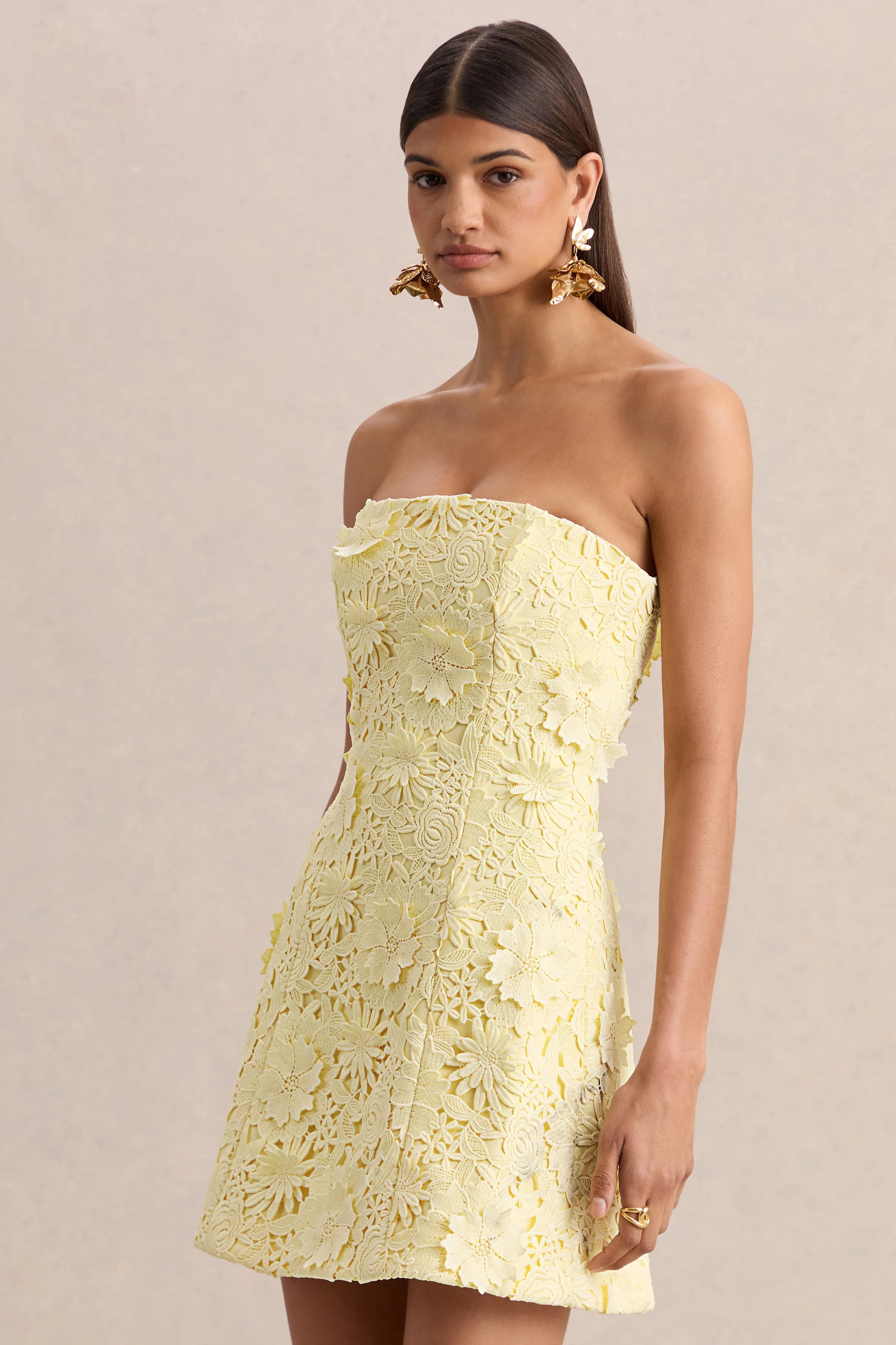 Natalie | Lemon Lace Bandeau Mini Dress sold by Club L London product image thumbnail 4