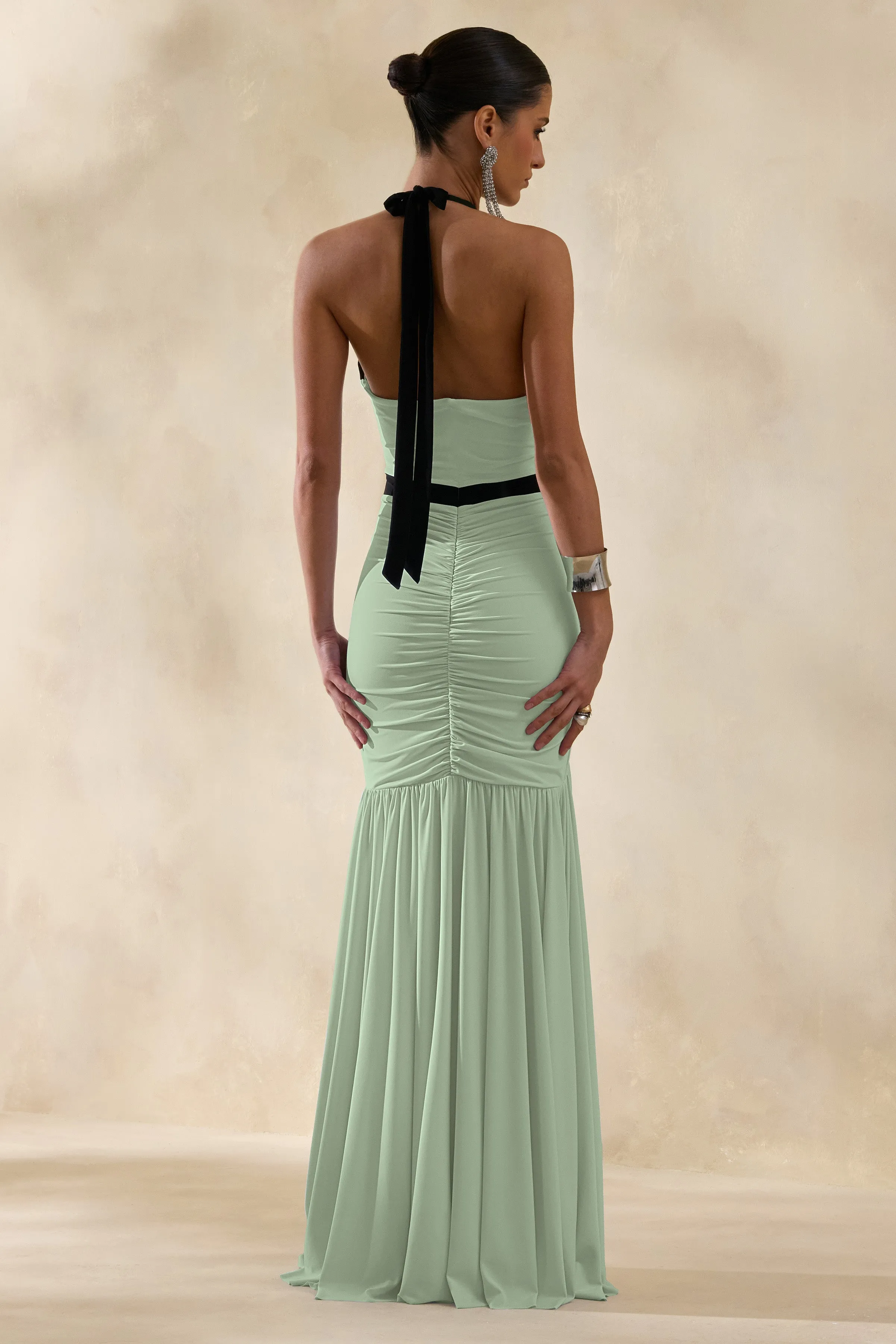 Cosmina | Mint Plunge-Neck Maxi Dress With Bow-Detail sold by Club L London product image thumbnail 2