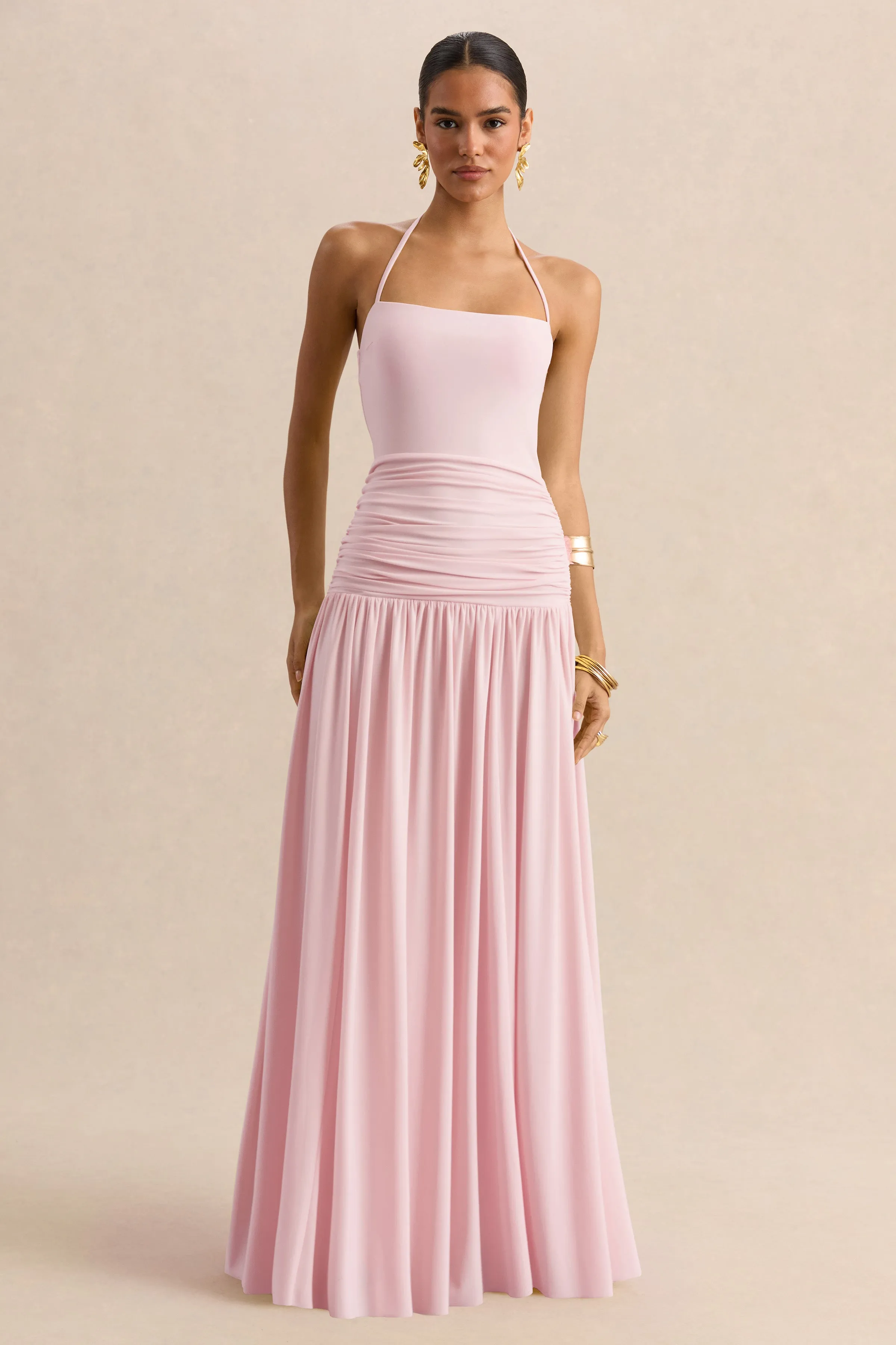 Nicolette | Pink Square-Neck Maxi Dress With Ruched-Detailing sold by Club L London product image thumbnail 5