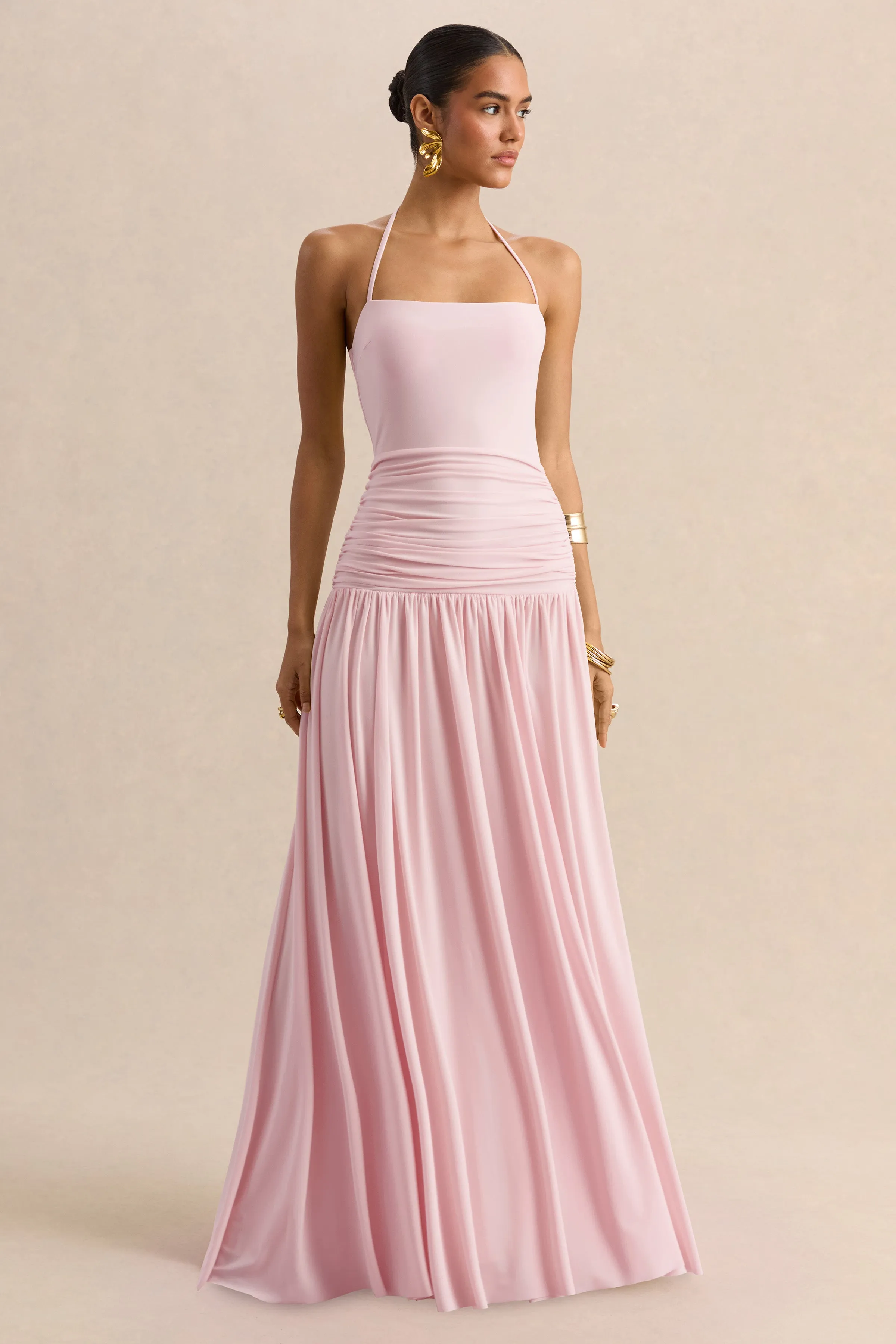 Nicolette | Pink Square-Neck Maxi Dress With Ruched-Detailing sold by Club L London product image thumbnail 4
