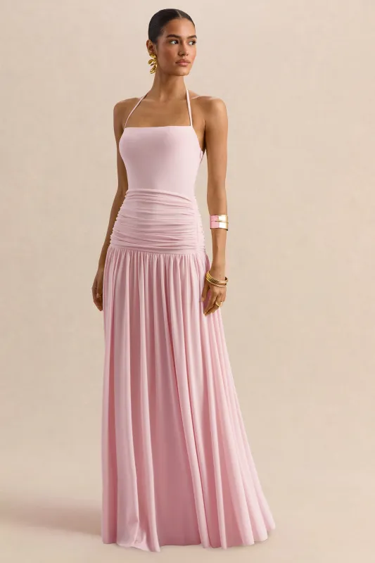 Nicolette | Pink Square-Neck Maxi Dress With Ruched-Detailing made by Club L London