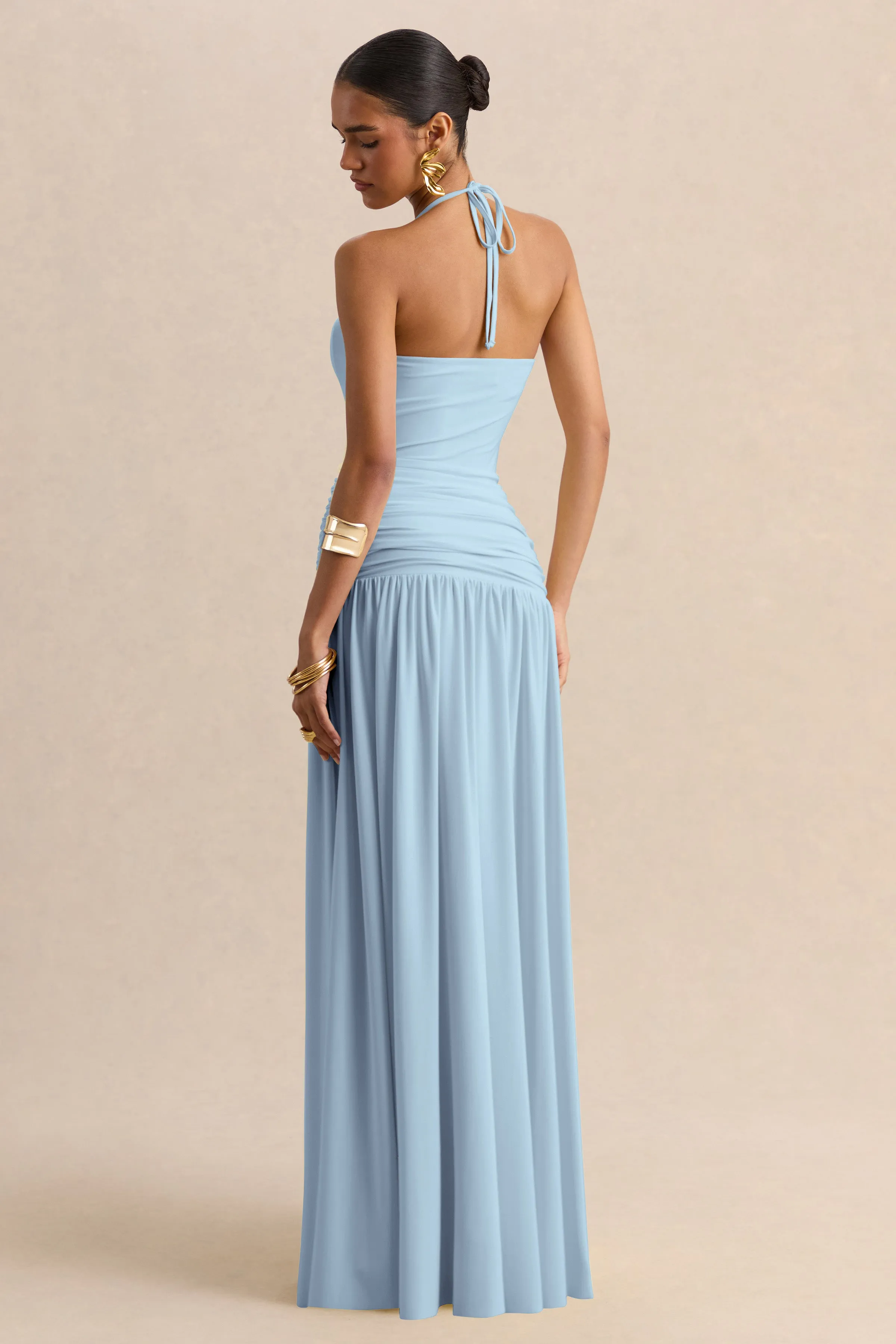 Nicolette | Powder Blue Square-Neck Maxi Dress With Ruched-Detailing sold by Club L London product image thumbnail 5