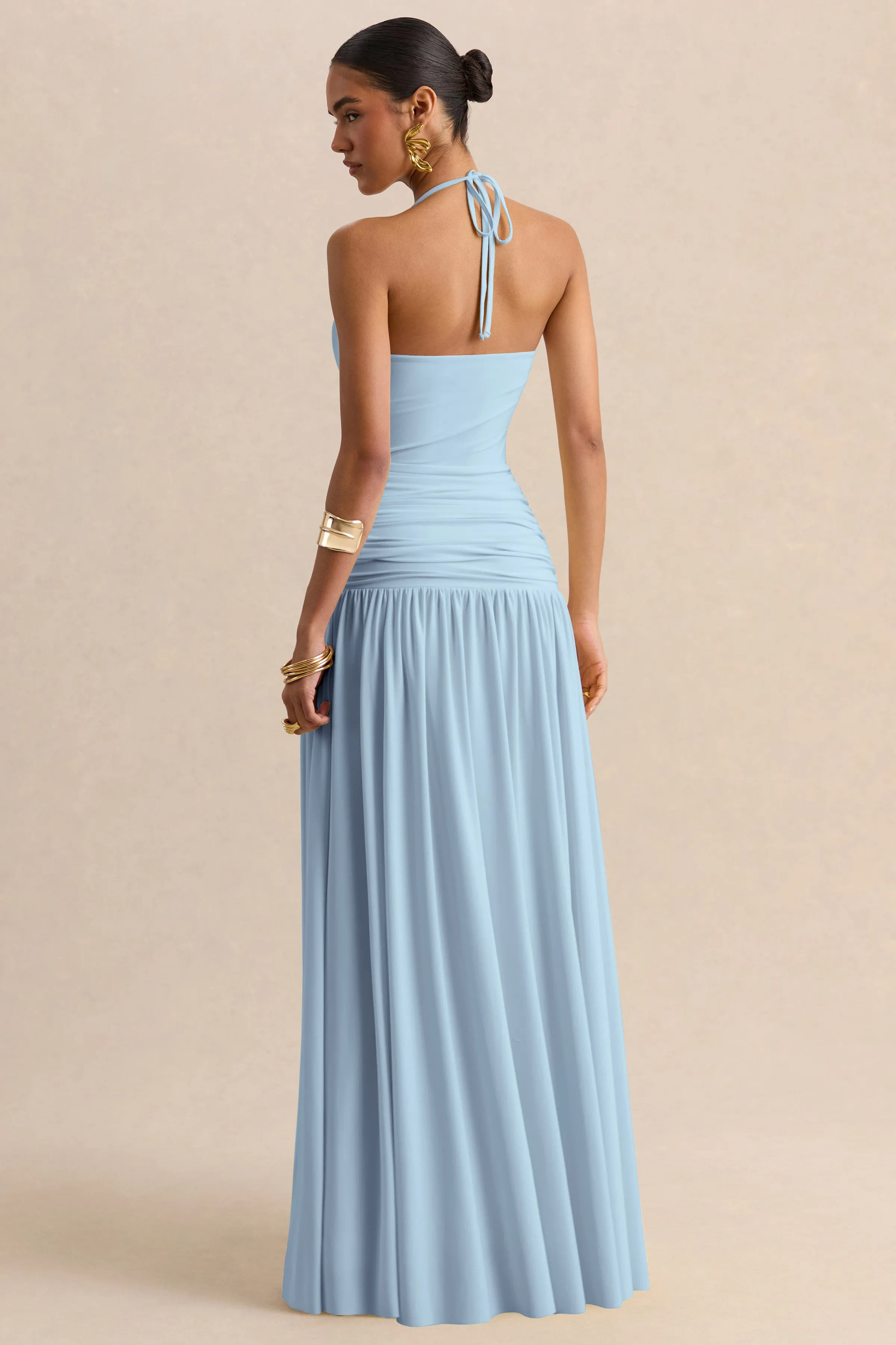 Nicolette | Powder Blue Square-Neck Maxi Dress With Ruched-Detailing sold by Club L London product image thumbnail 2