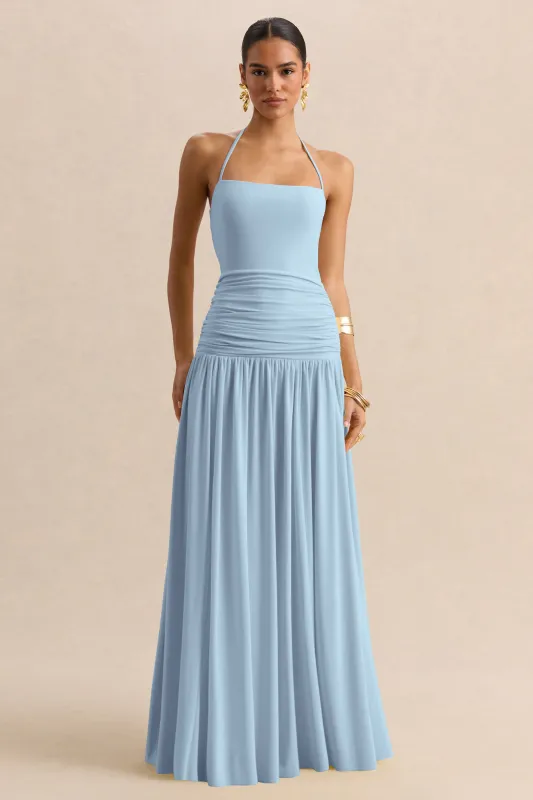 Nicolette | Powder Blue Square-Neck Maxi Dress With Ruched-Detailing made by Club L London