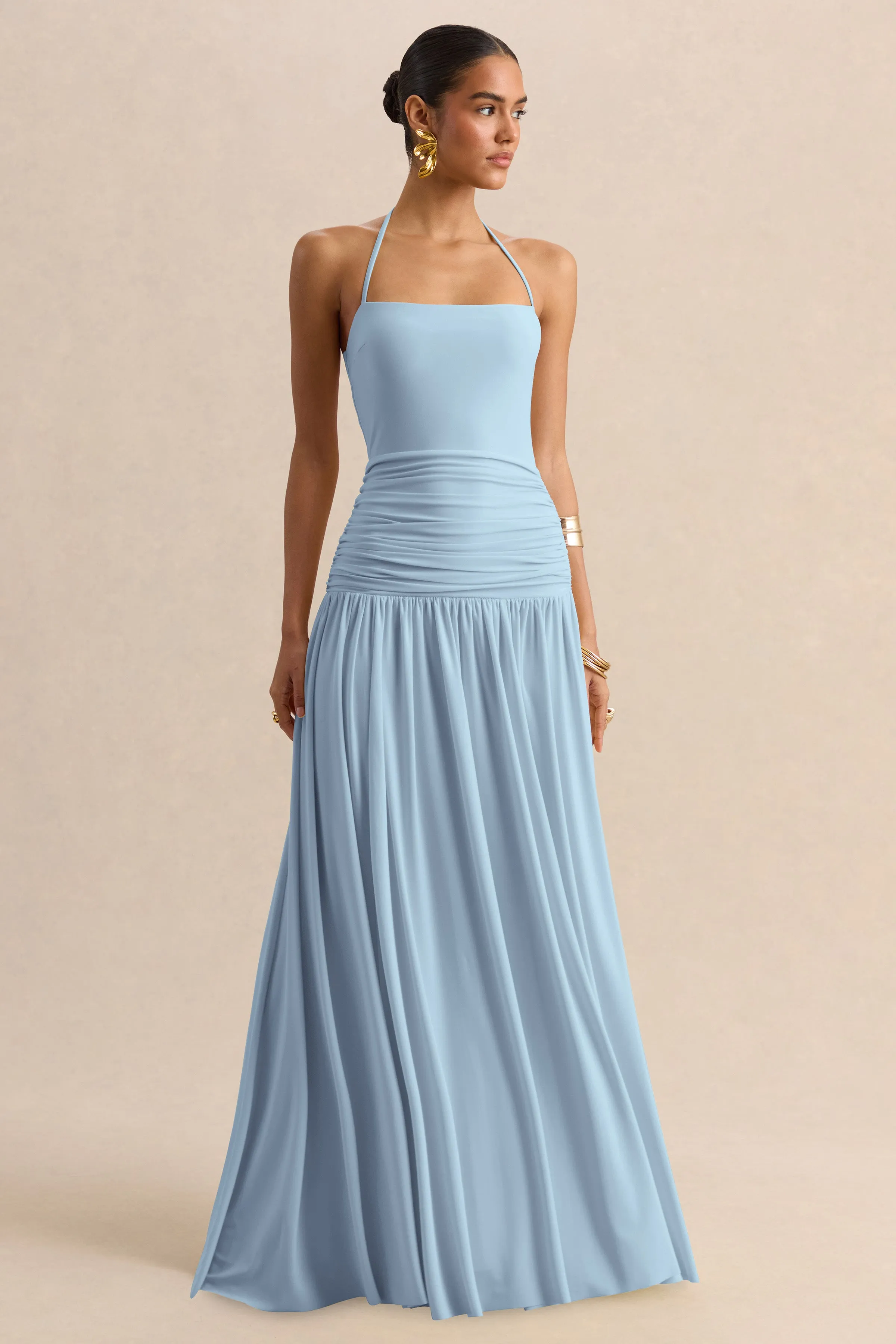 Nicolette | Powder Blue Square-Neck Maxi Dress With Ruched-Detailing sold by Club L London product image thumbnail 4