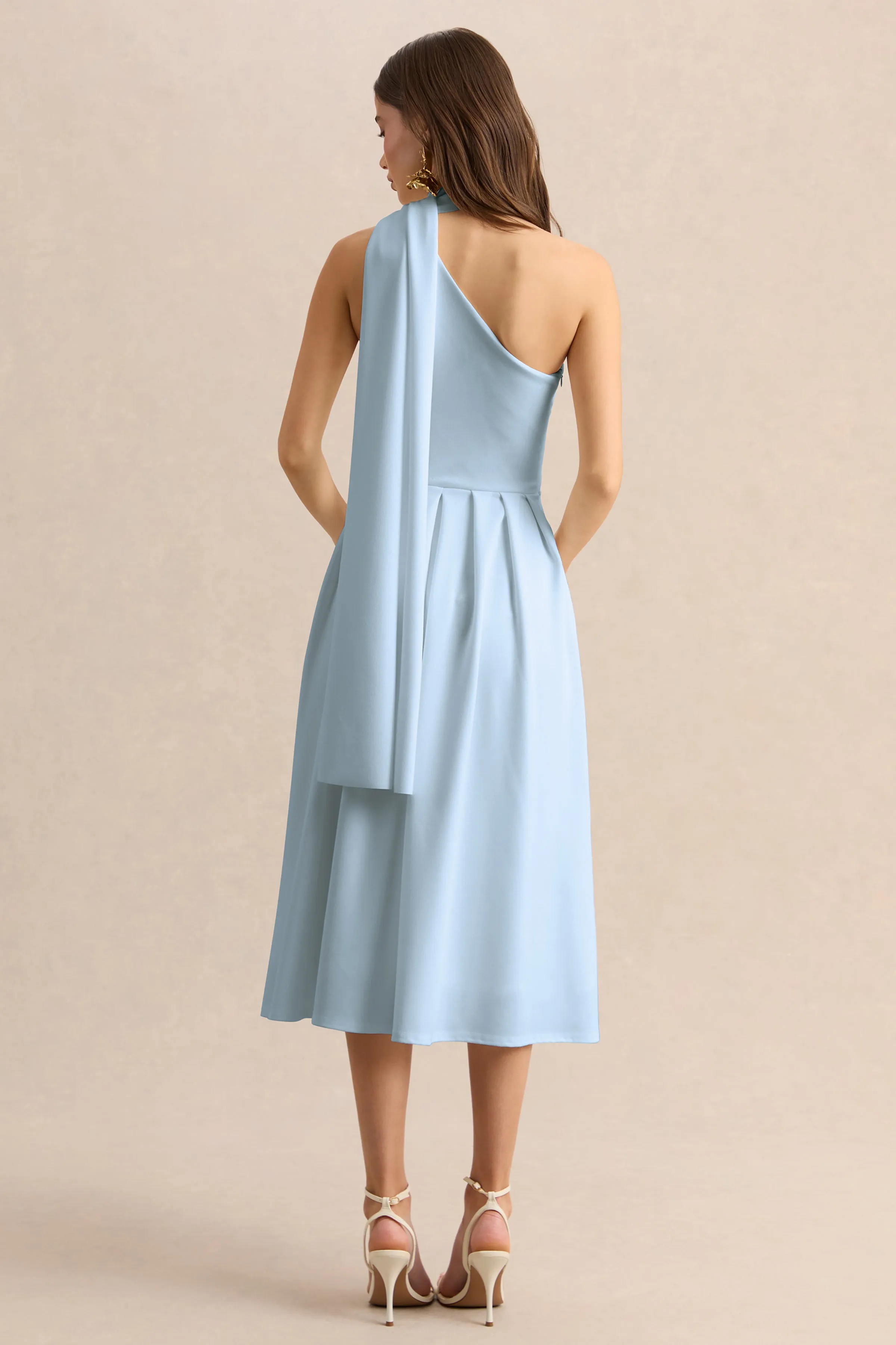 Odette | Powder Blue Asymmetric-Neck Midi Dress With Scarf sold by Club L London product image thumbnail 2