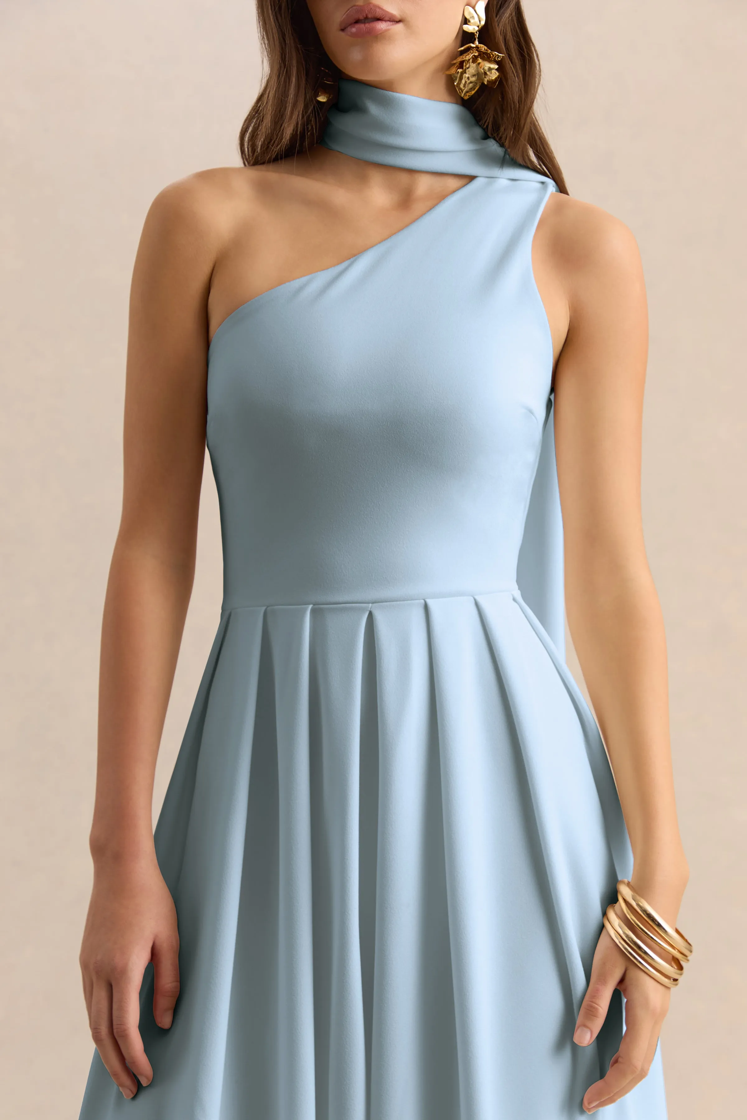 Odette | Powder Blue Asymmetric-Neck Midi Dress With Scarf sold by Club L London product image thumbnail 3