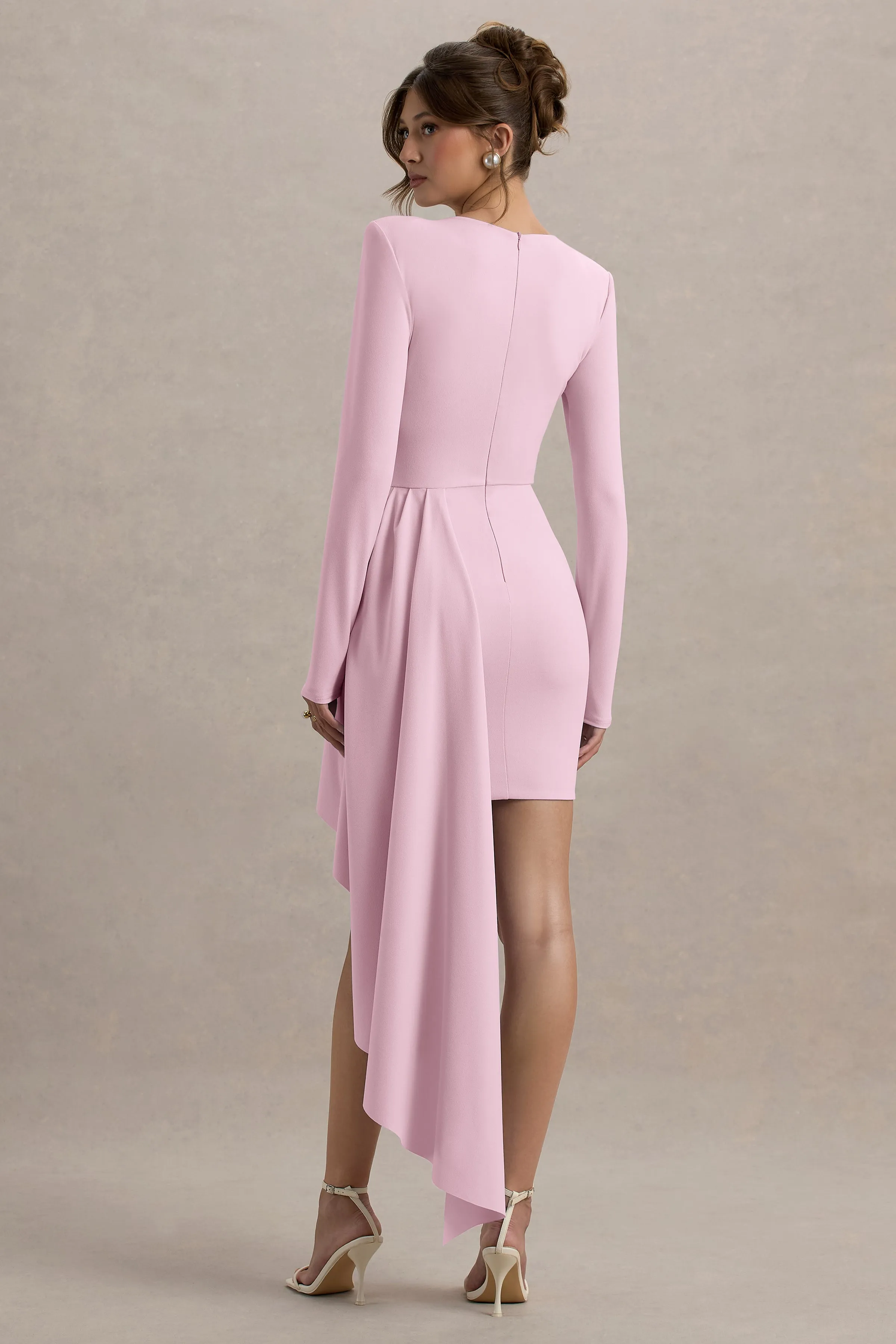 Zaya | Pink Long Sleeve Mini Dress With Drape sold by Club L London product image thumbnail 2
