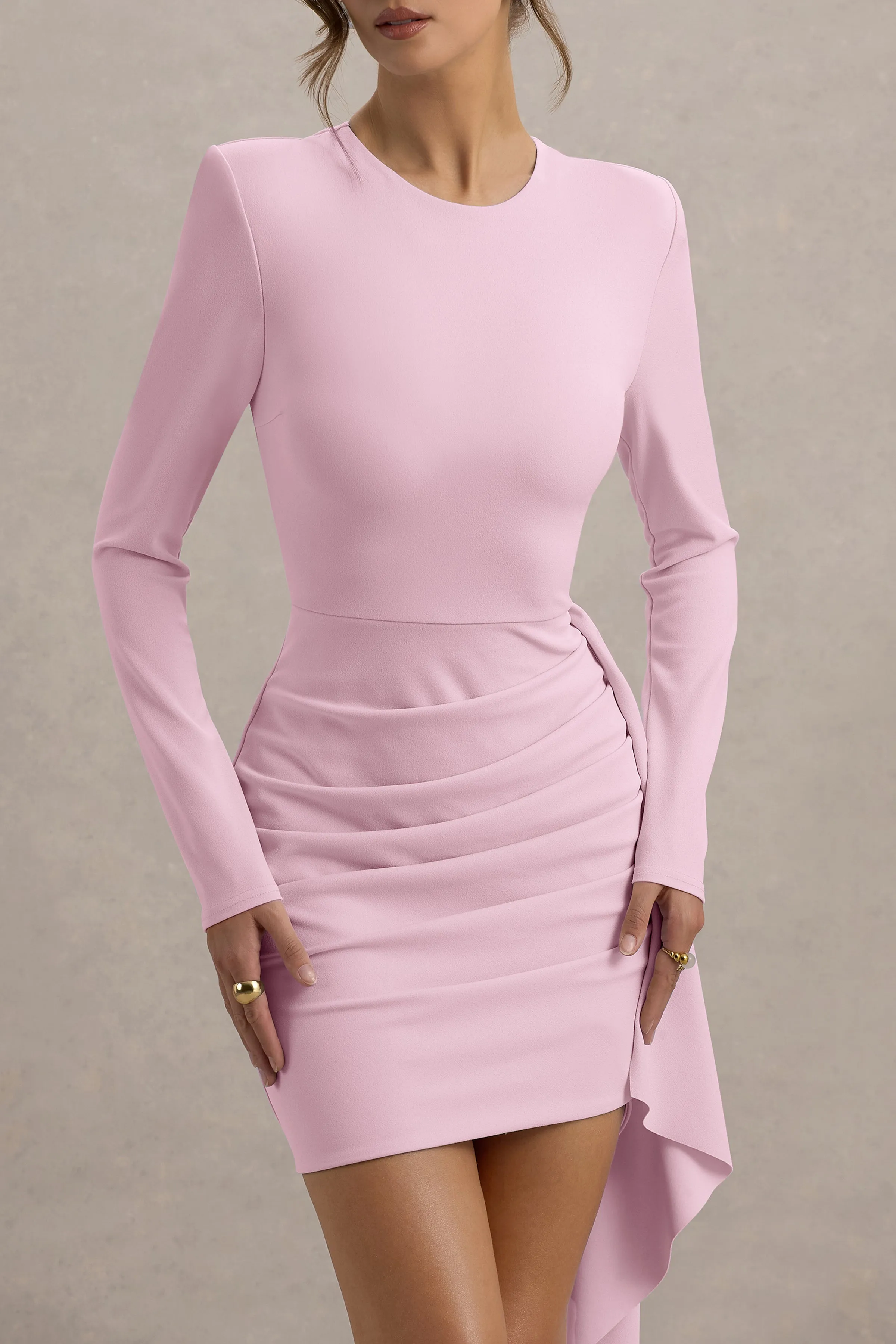 Zaya | Pink Long Sleeve Mini Dress With Drape sold by Club L London product image thumbnail 3