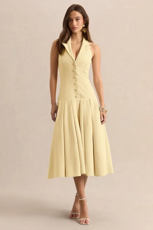 Elise | Lemon Plunge-Neck Midi Dress With Drop-Waist made by Club L London