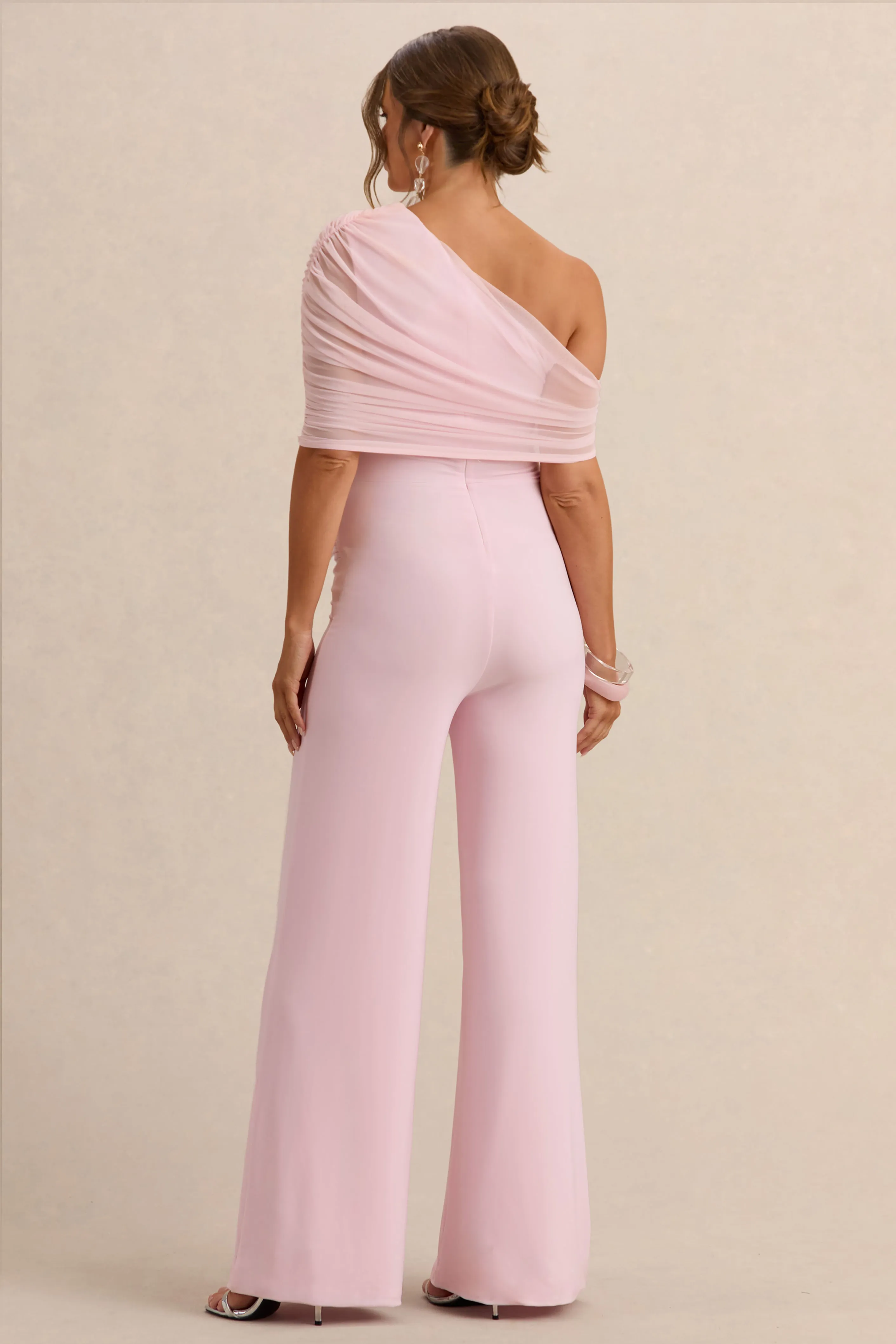 Mariska | Light Pink Asymmetric-Neck Maternity Jumpsuit With Sash Detail sold by Club L London product image thumbnail 2