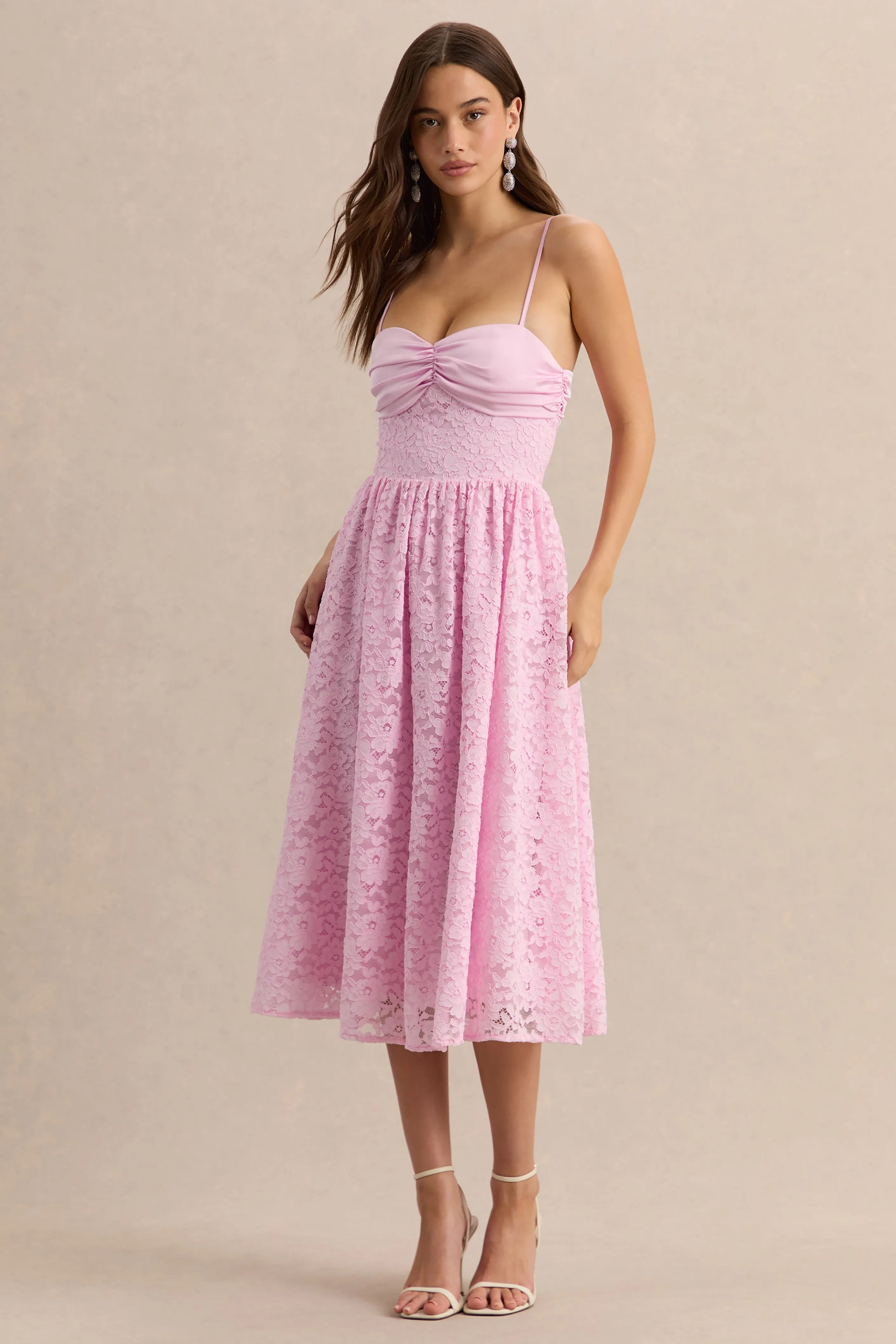 Gloriana | Pink Lace Sweetheart-Neck Midi Dress sold by Club L London product image thumbnail 4
