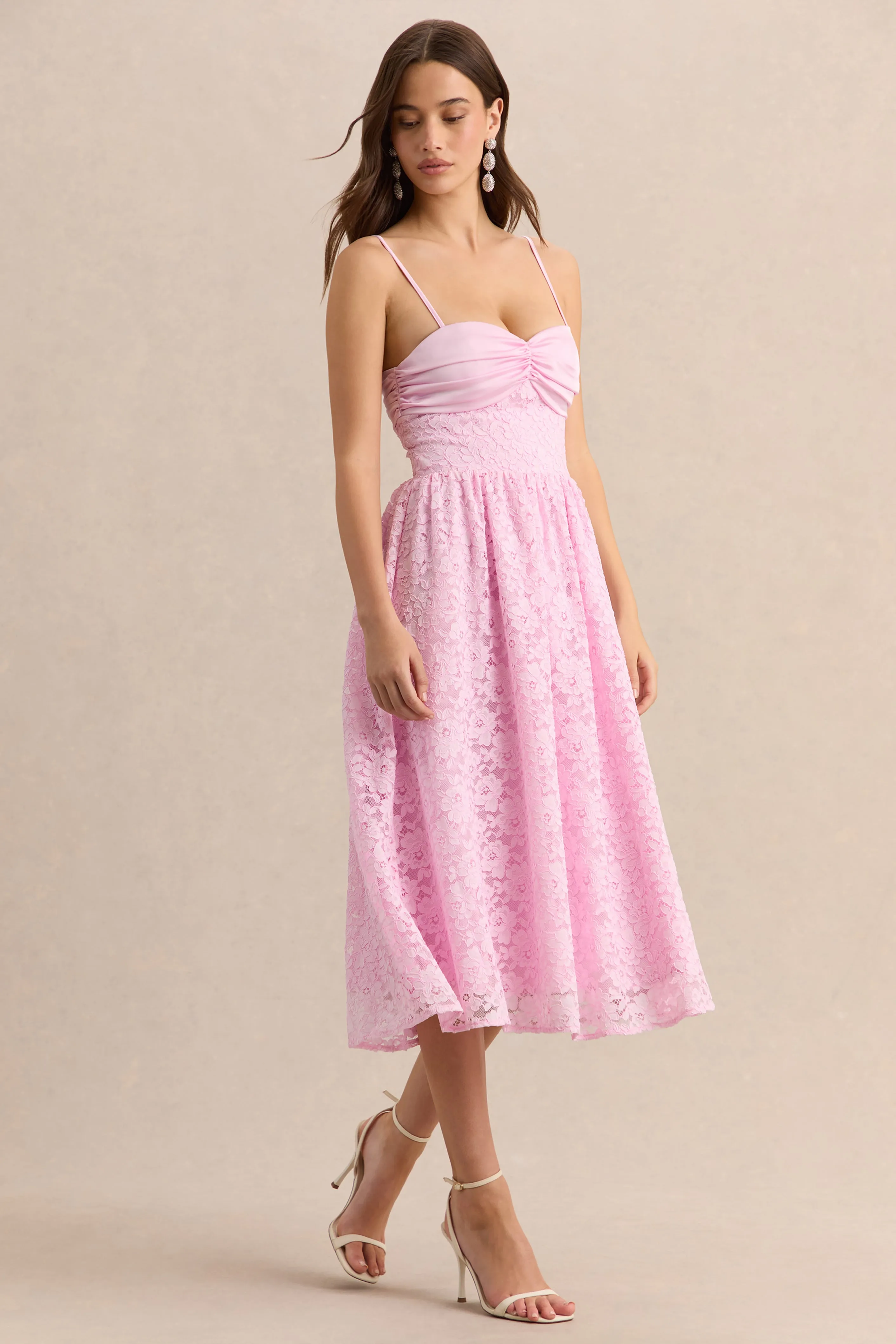 Gloriana | Pink Lace Sweetheart-Neck Midi Dress sold by Club L London product image thumbnail 5