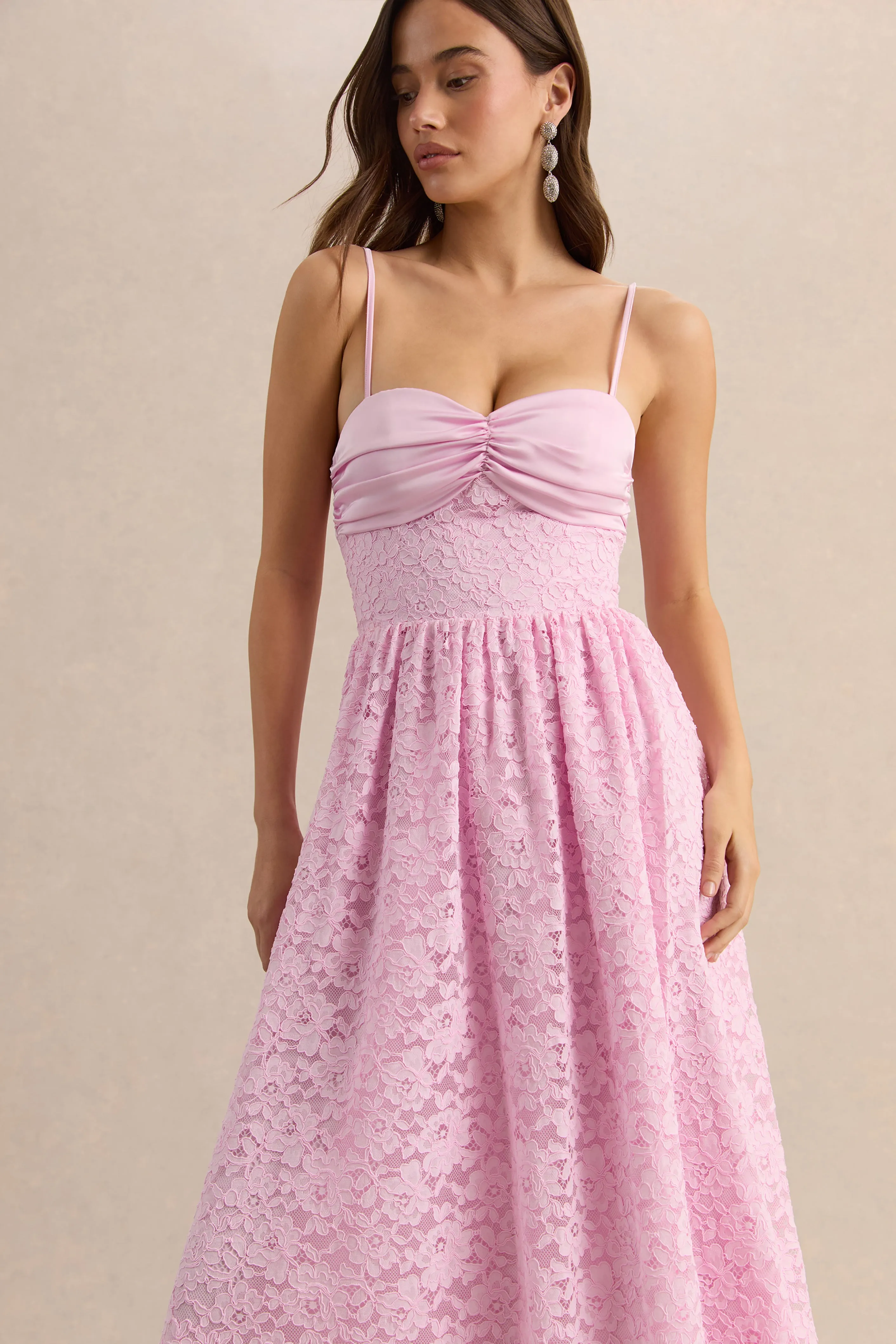 Gloriana | Pink Lace Sweetheart-Neck Midi Dress sold by Club L London product image thumbnail 3