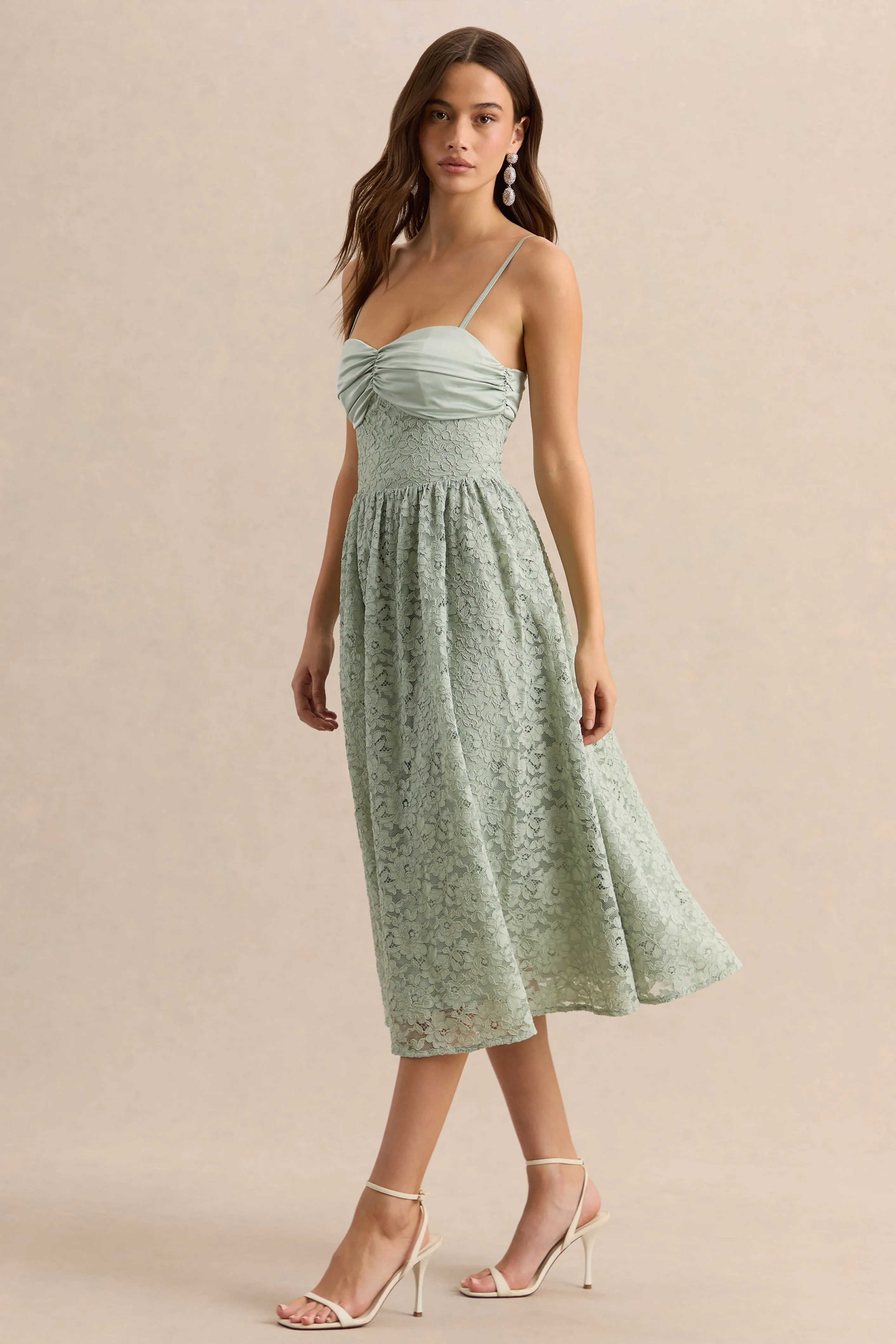 Gloriana | Sage Lace Sweetheart-Neck Midi Dress sold by Club L London product image thumbnail 4