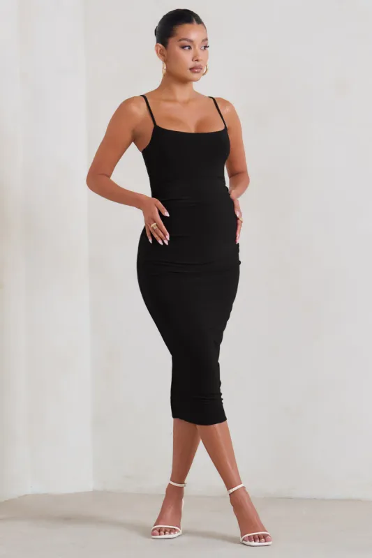 Raquel | Black Maternity Cami Midi Dress With Split sold by Club L London