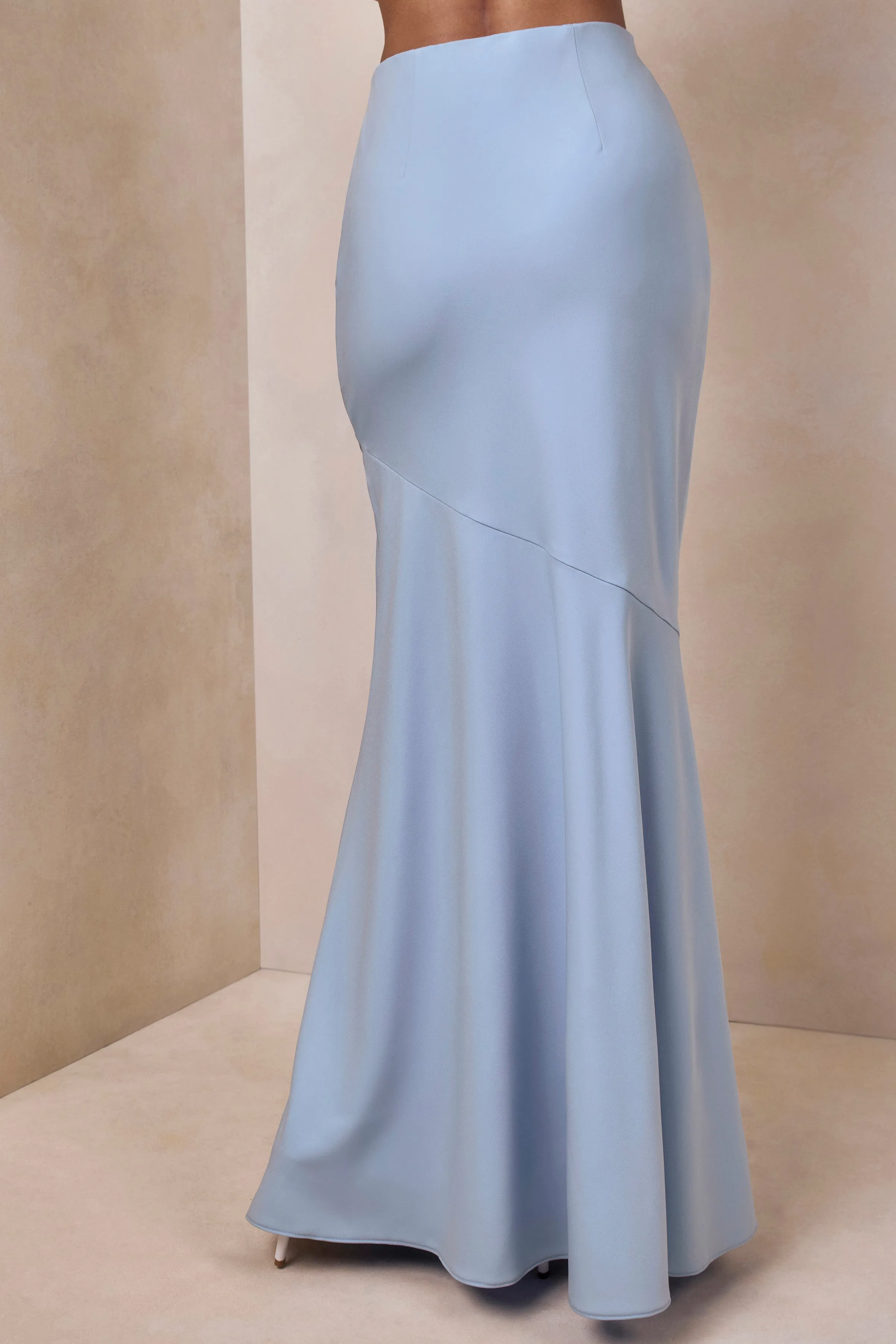 Vayla | Powder Blue Matte Satin Asymmetric Drop-Waist Maxi Skirt sold by Club L London product image thumbnail 4