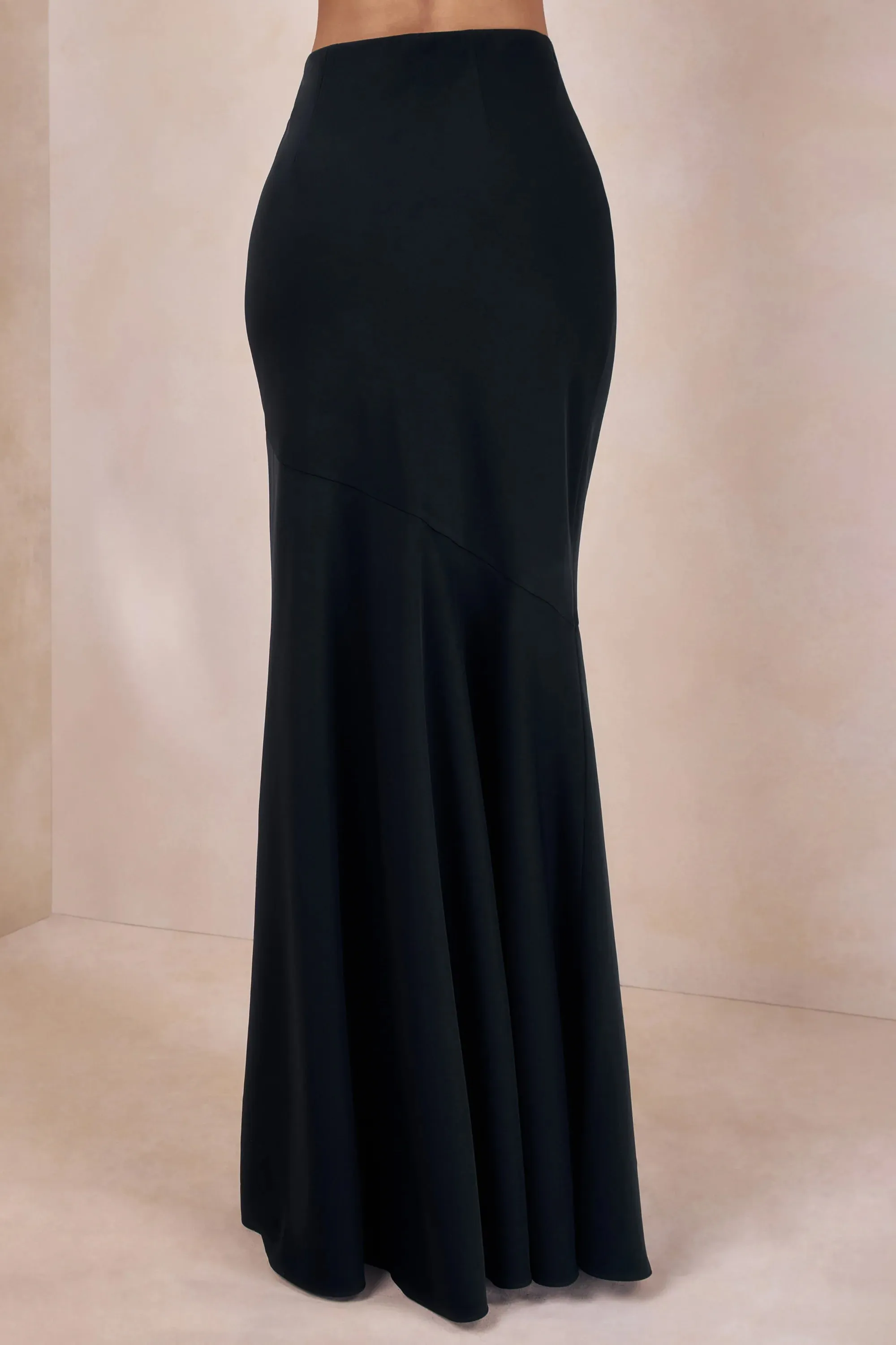 Vayla | Black Matte Satin Asymmetric Drop-Waist Maxi Skirt sold by Club L London product image thumbnail 4