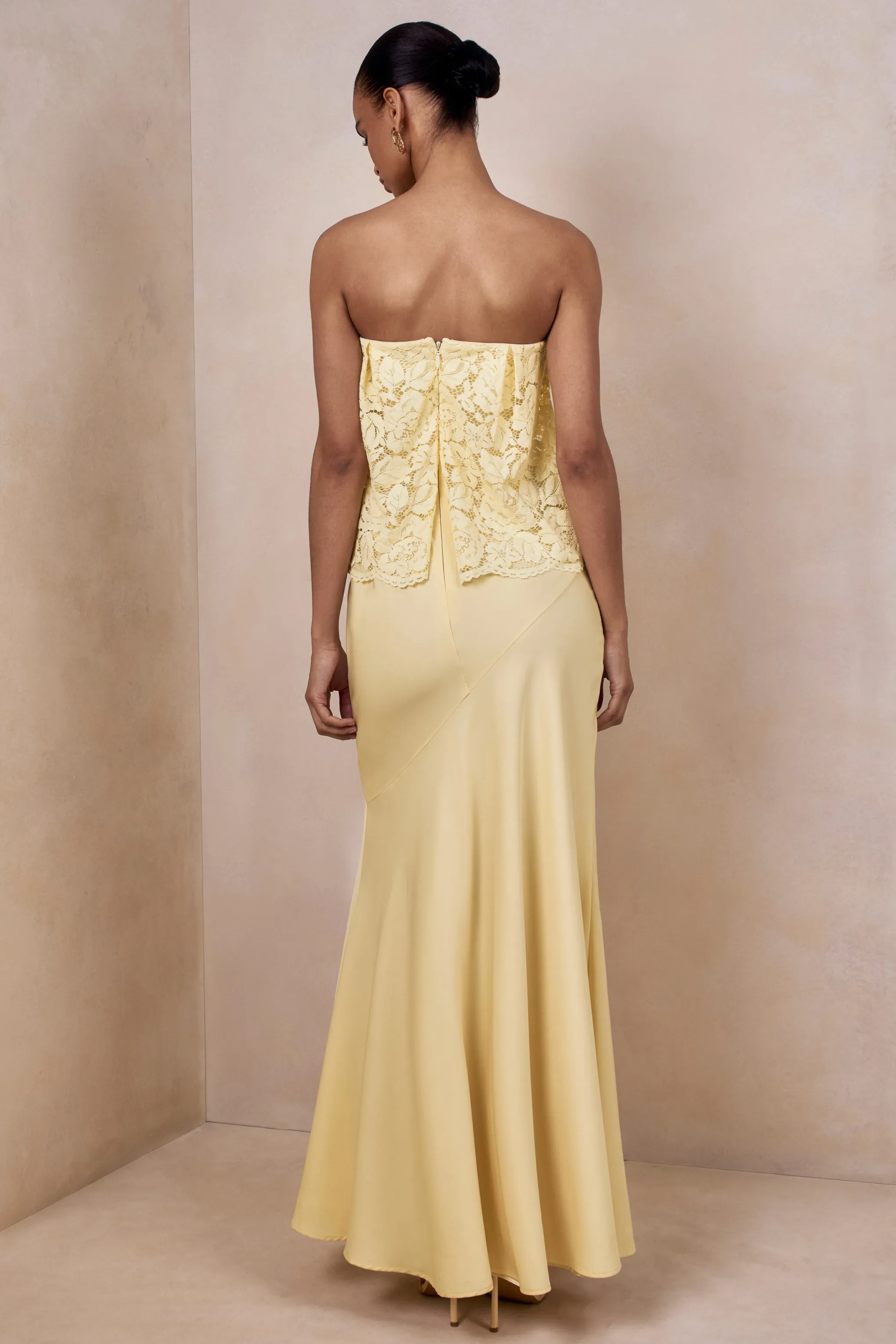Clemency | Lemon Lace And Matte Satin Bandeau Maxi Dress sold by Club L London product image thumbnail 2