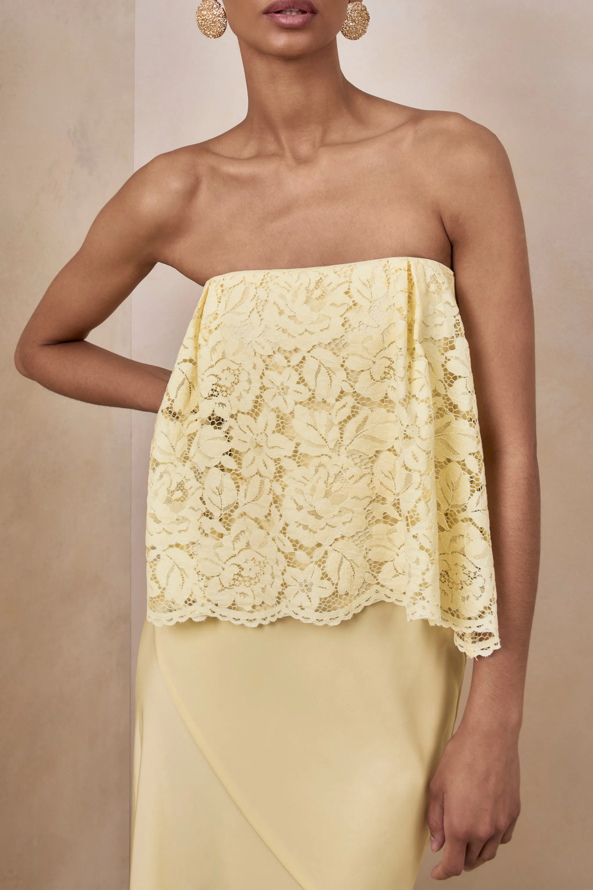 Clemency | Lemon Lace And Matte Satin Bandeau Maxi Dress sold by Club L London product image thumbnail 3