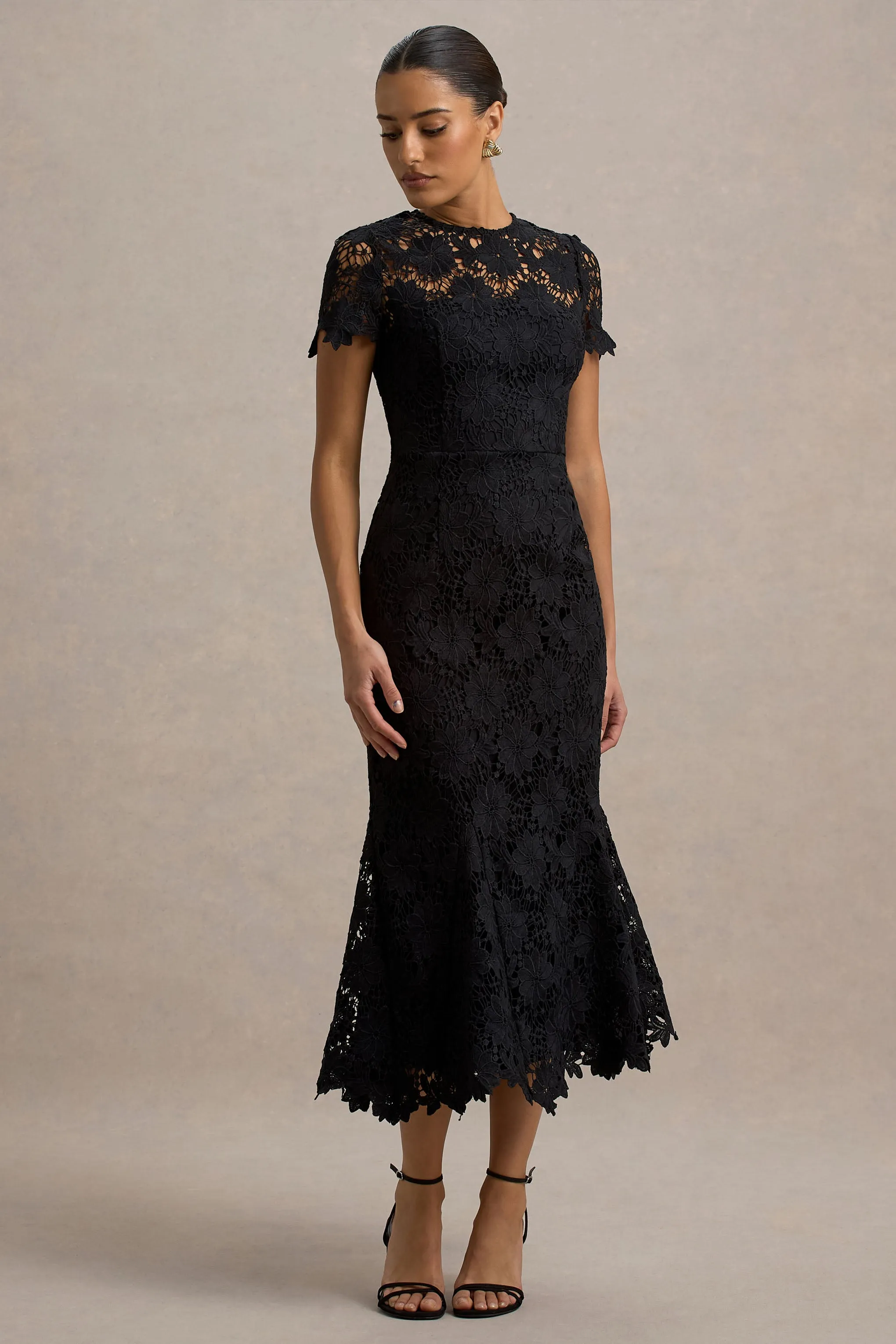 Clarissa | Black Lace Short-Sleeve Midi Dress sold by Club L London product image thumbnail 5