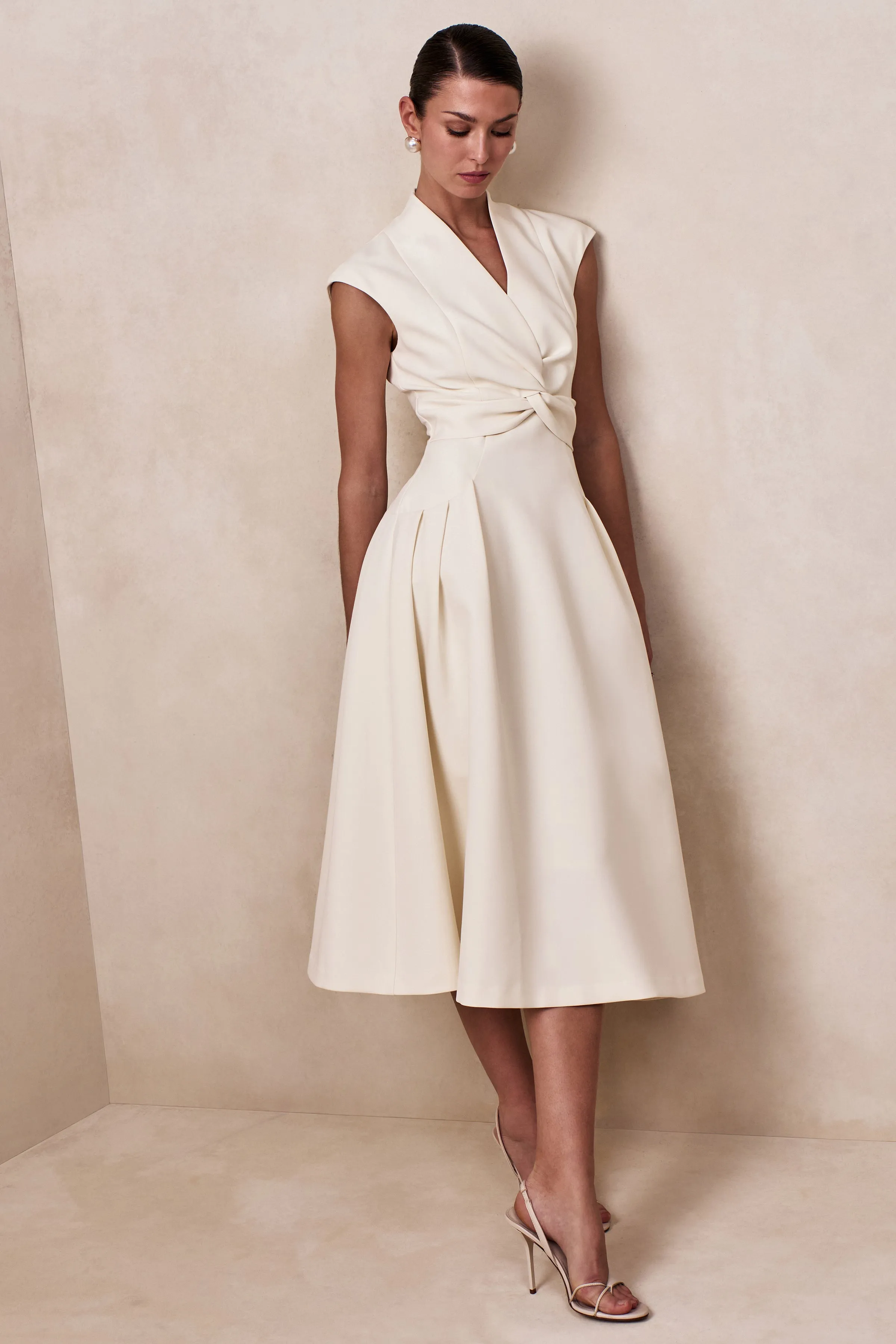 Kylen | White V-Neck Midi Dress sold by Club L London product image thumbnail 5