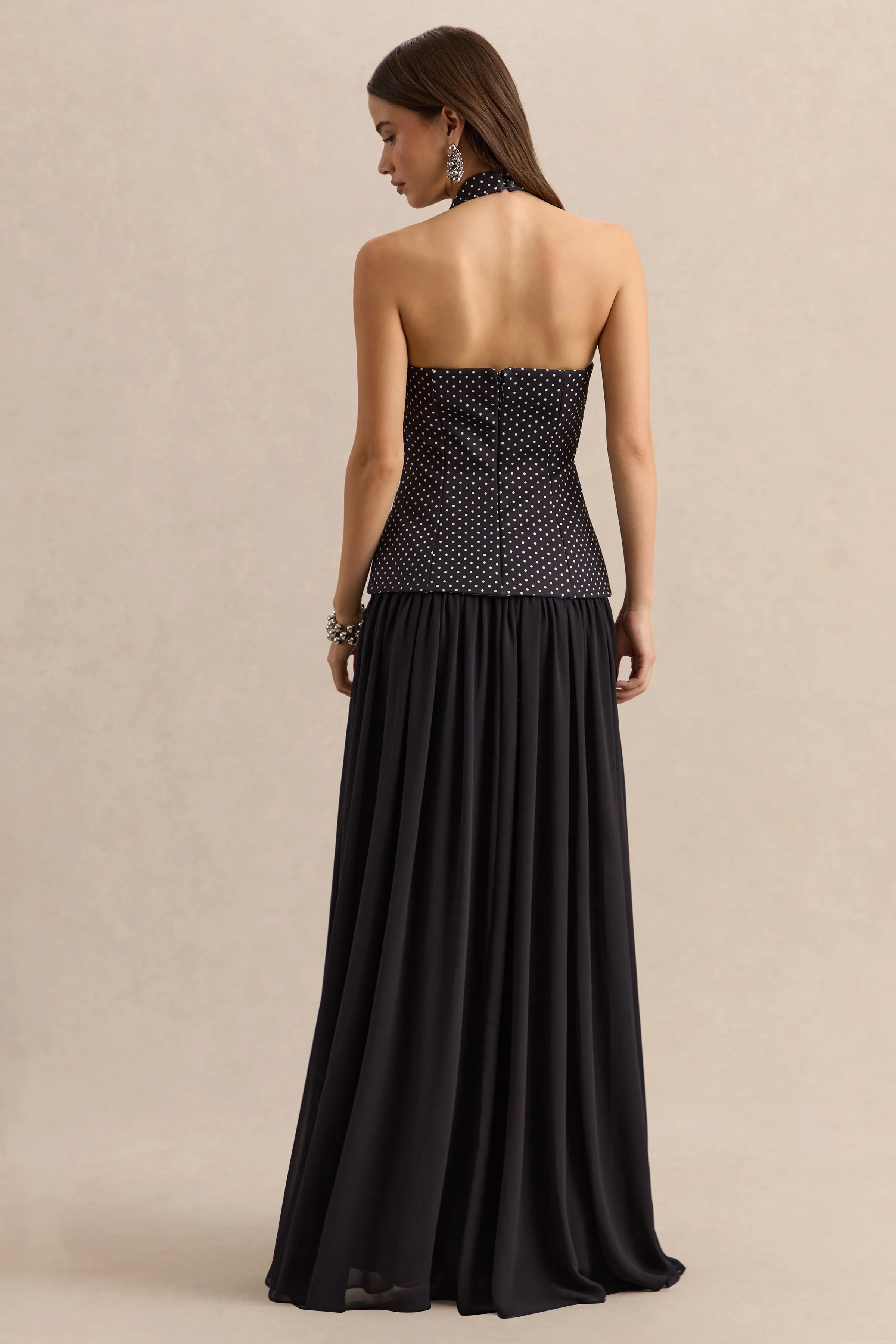 Zarina | Black & White Polka-Dot Plunge-Neck Maxi Dress sold by Club L London product image thumbnail 2