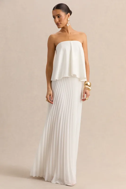 Saralyn | White Bandeau Maxi Dress With Pleated-Skirt made by Club L London